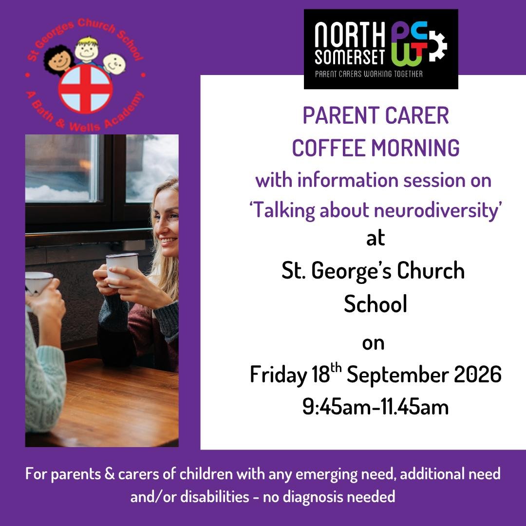 ✨NSPCWT Coffee✨ 

🙋&zwj;♀️Are you a parent or carer to a young person with an additional need, disability or an emerging concern regarding their development and attend St George's Church School? 

If so, come and join us for a coffee, chat and an in