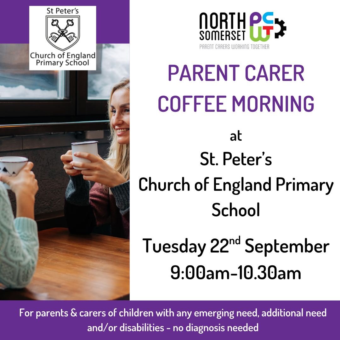 ✨NSPCWT Coffee✨ 

🙋&zwj;♀️Are you a parent or carer to a young person with an additional need, disability or an emerging concern regarding their development and attend St Peter&rsquo;s CofE Primary School? 

If so, come and join us for a coffee and 