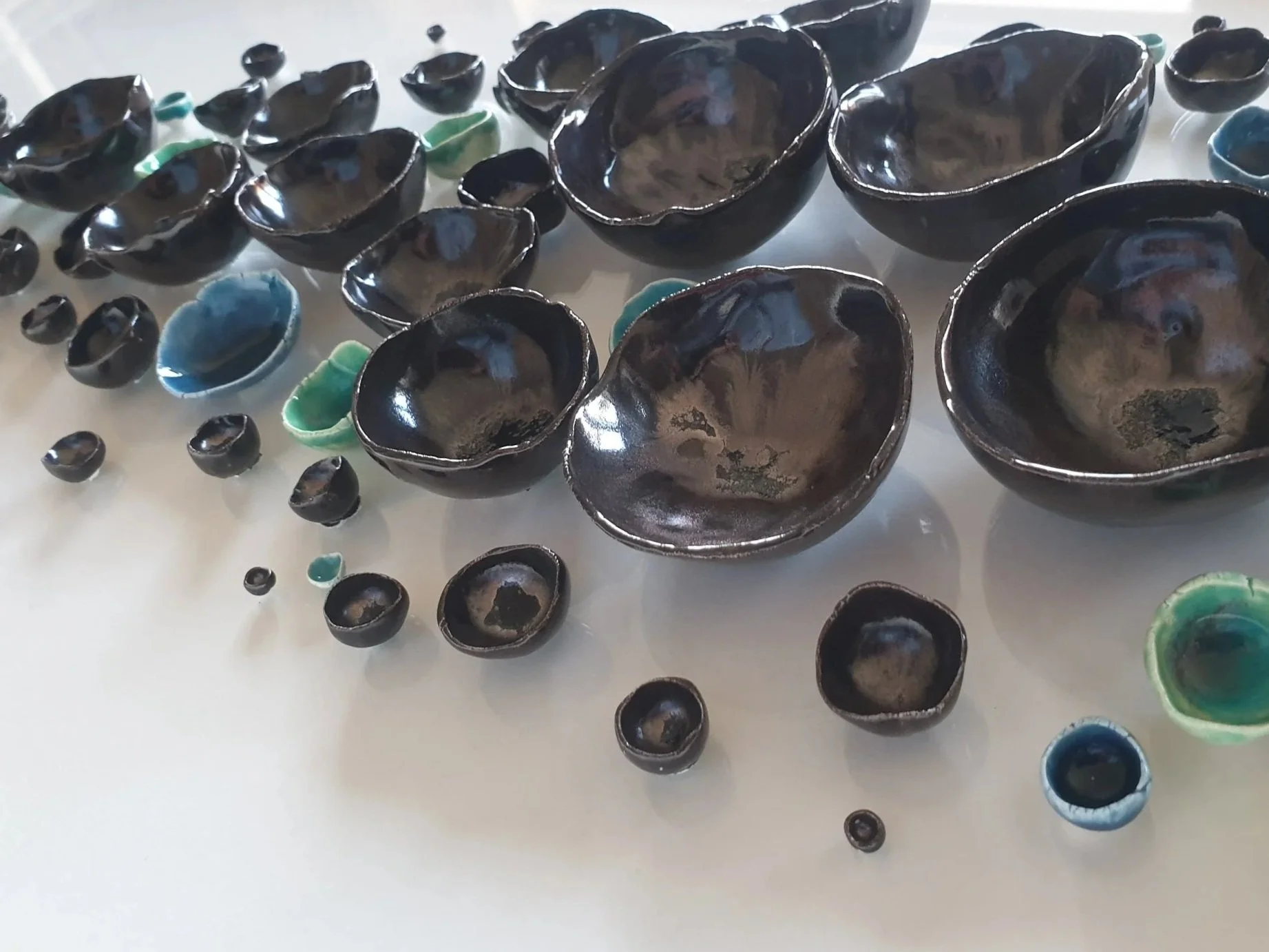 Extra Large seoda style frame with metallic brown, green and blue cups. Finished Frame size 100cm x 40cm