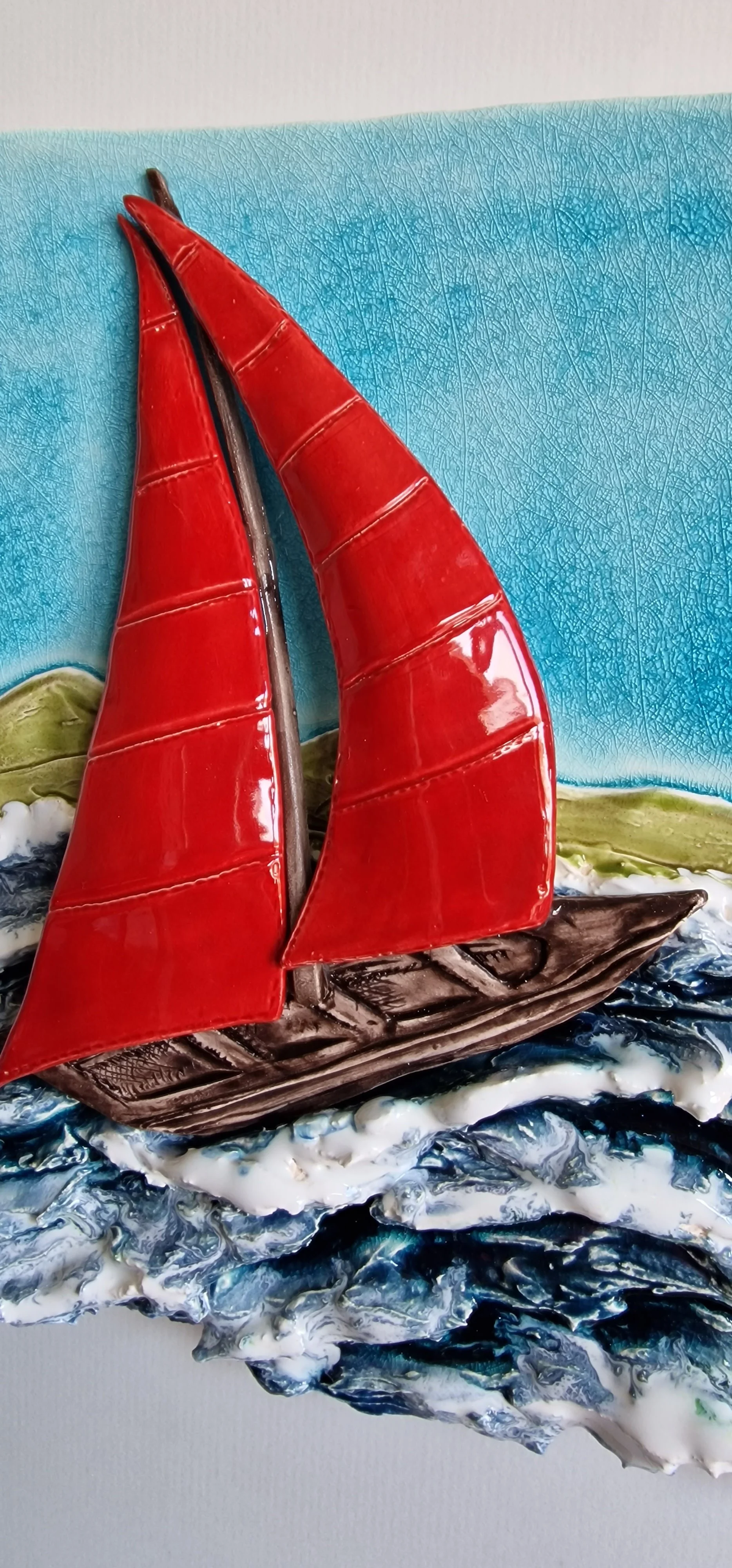 Sailboat on rough seas 15x15in Frame