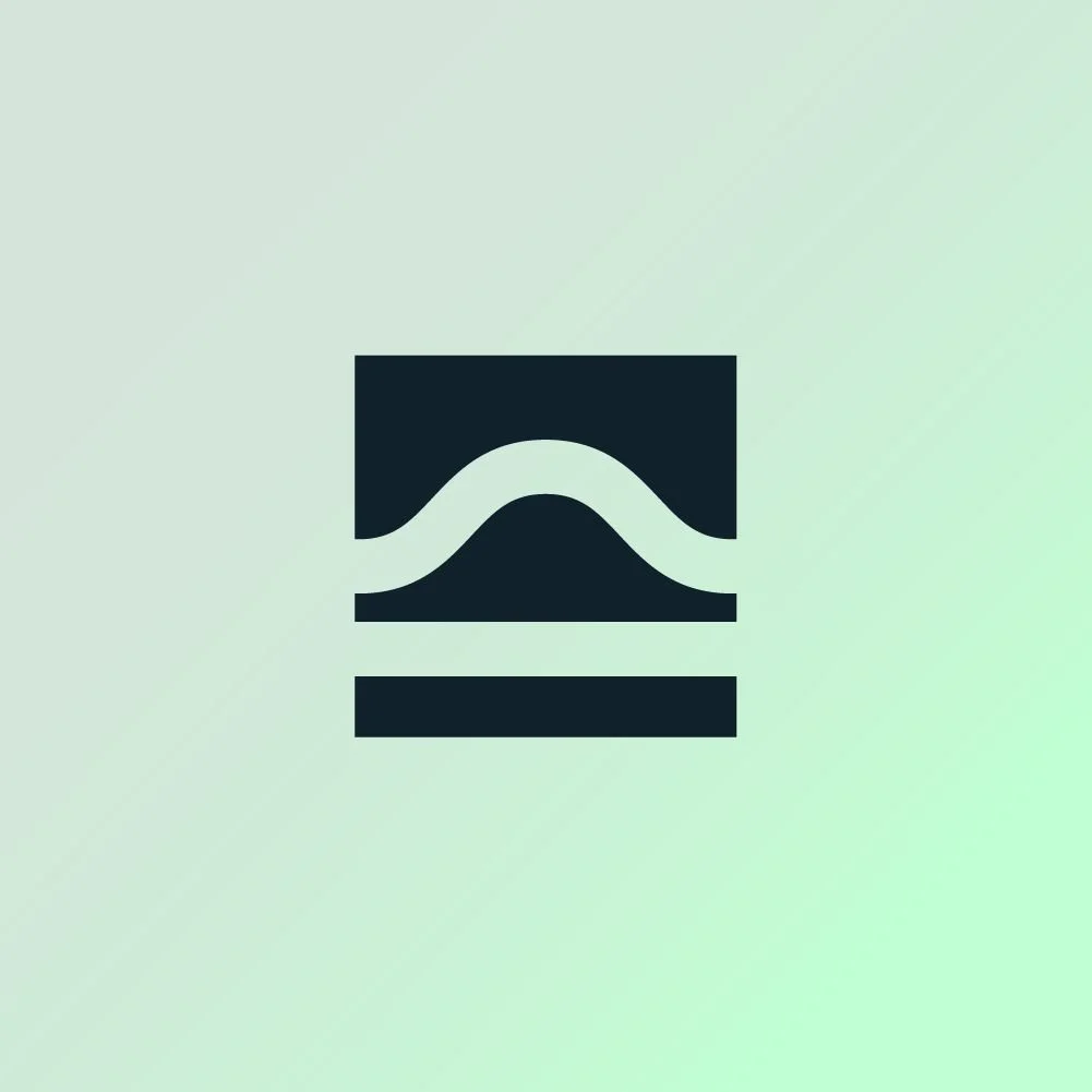 A minimalist black icon with a wavy line between two rectangles on a light green background.