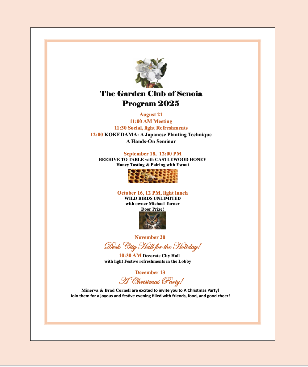 The Garden Club of Senoia 2025 Member Programs