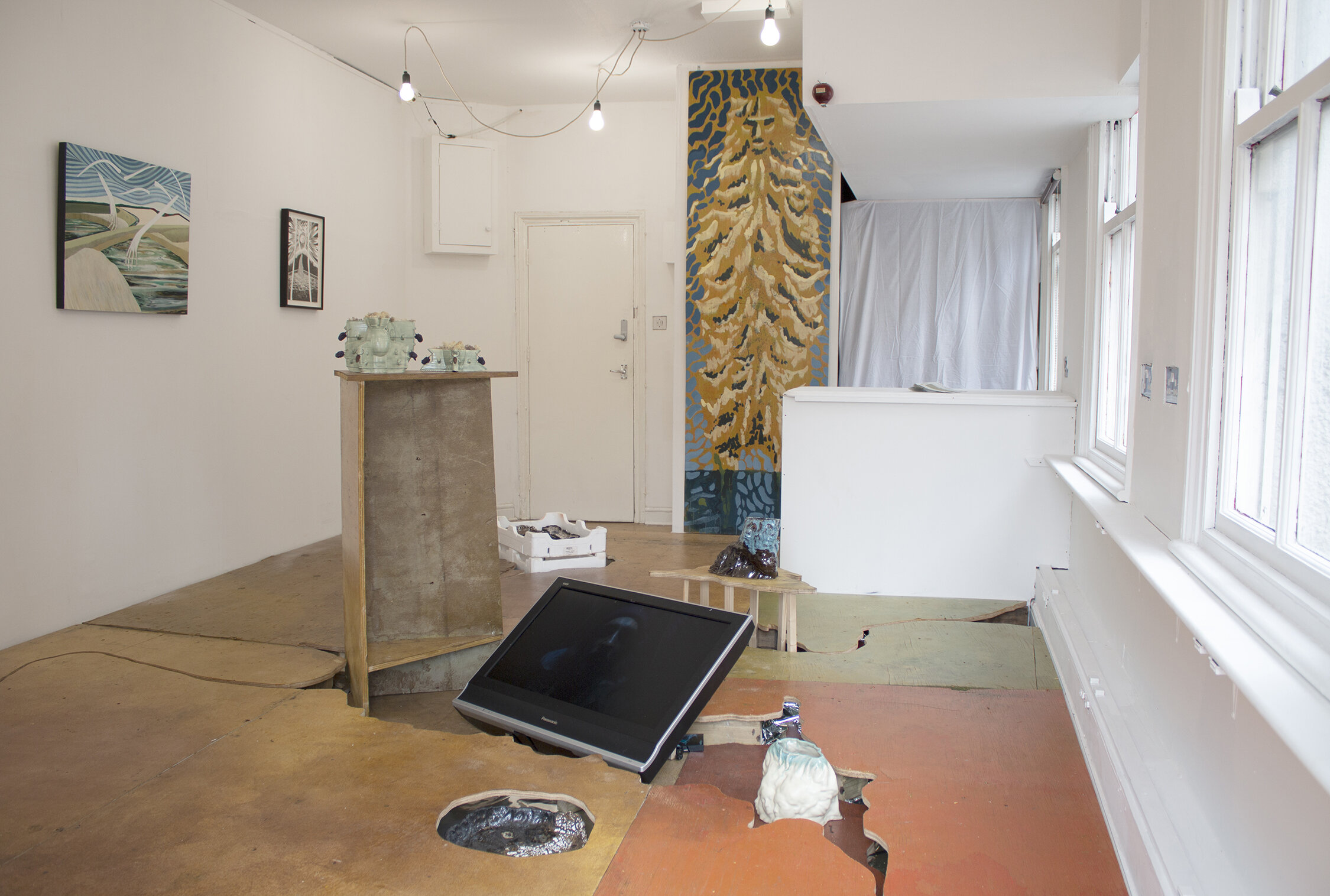 Locus Amoenus, Install Shot, The Function Suite, Stratford, London, 2021
(Left to right)
Borremose, watercolour and oil on panel, 76 x 61cm 2021, Luey Graves
Mary of the Swamp, watercolour on paper, 42 x 29.5cm, 2020, Luey Graves
Bellarmine’s He
