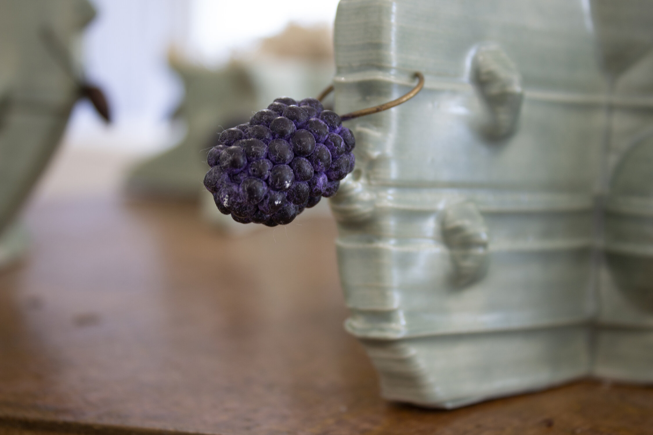 Detail of: Bellarmine’s Hereafter, 3d printed porcelain, glaze, bronze, moss,
dimensions variable, 2021, Sophie Goodchild