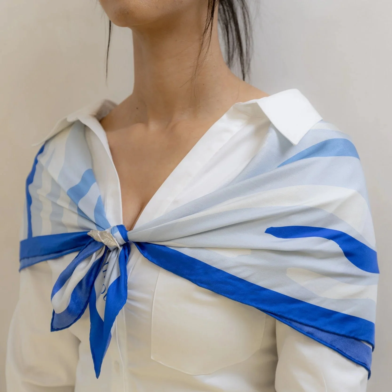 "Fluid" 100% Silk Large Square Scarf - Blue/Multi