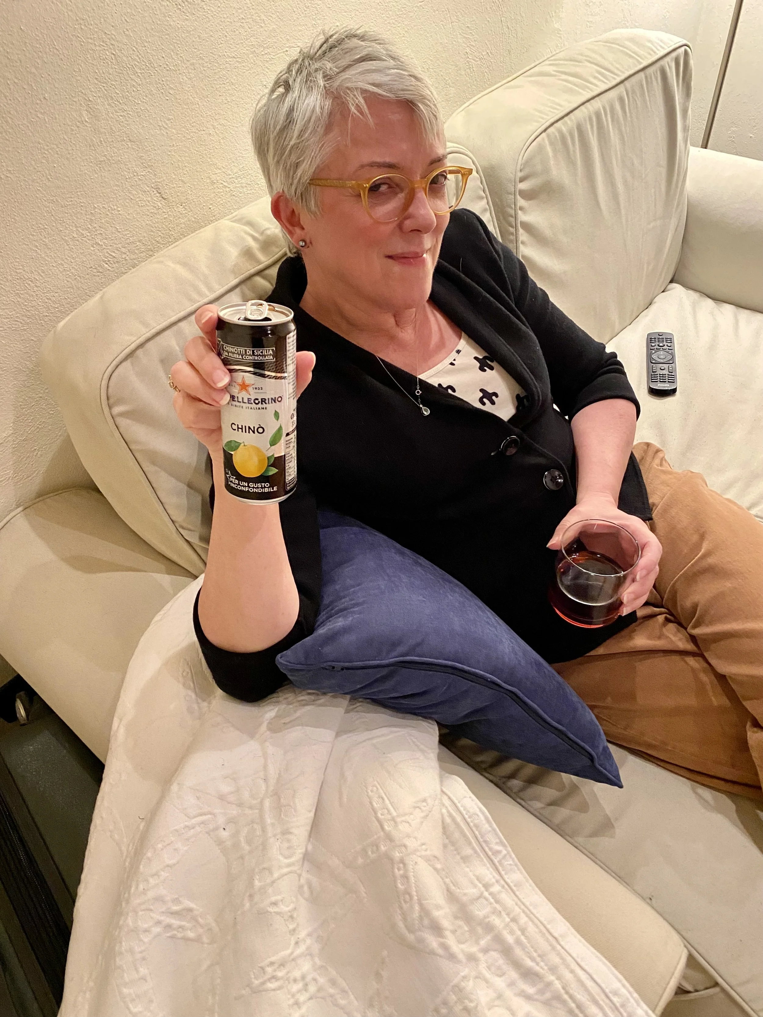   Dear Carol: Since the stated objective was “something delicious”, I am having a Chino on you! Love this bitter Italian soda! -T  