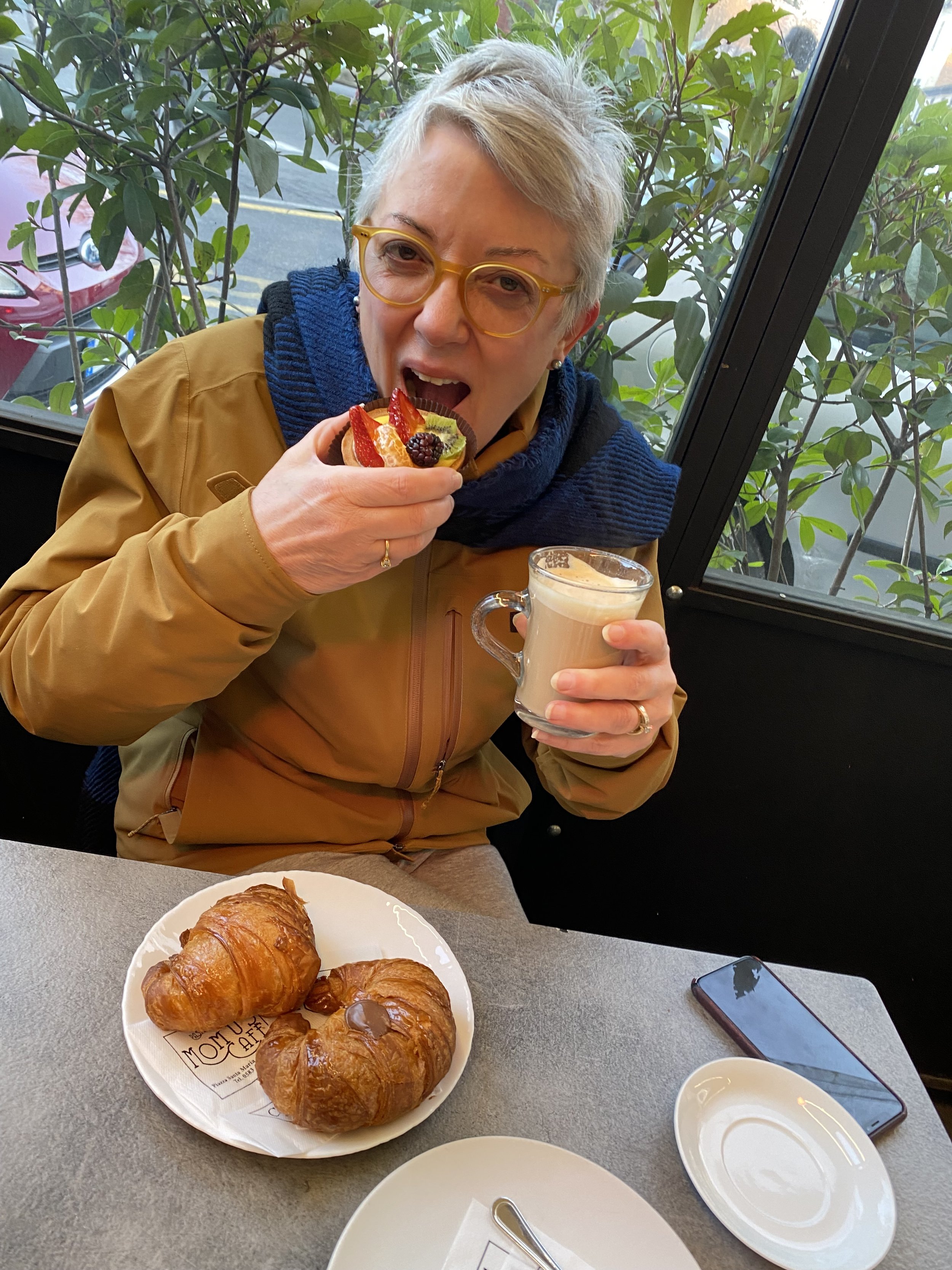   Dear Marilyn: Your generous contribution to the Theresa Elliott Retirement Fund has allowed me to chow down at my favorite coffee shop, and hopefully give you a little vicarious satisfaction! -T  