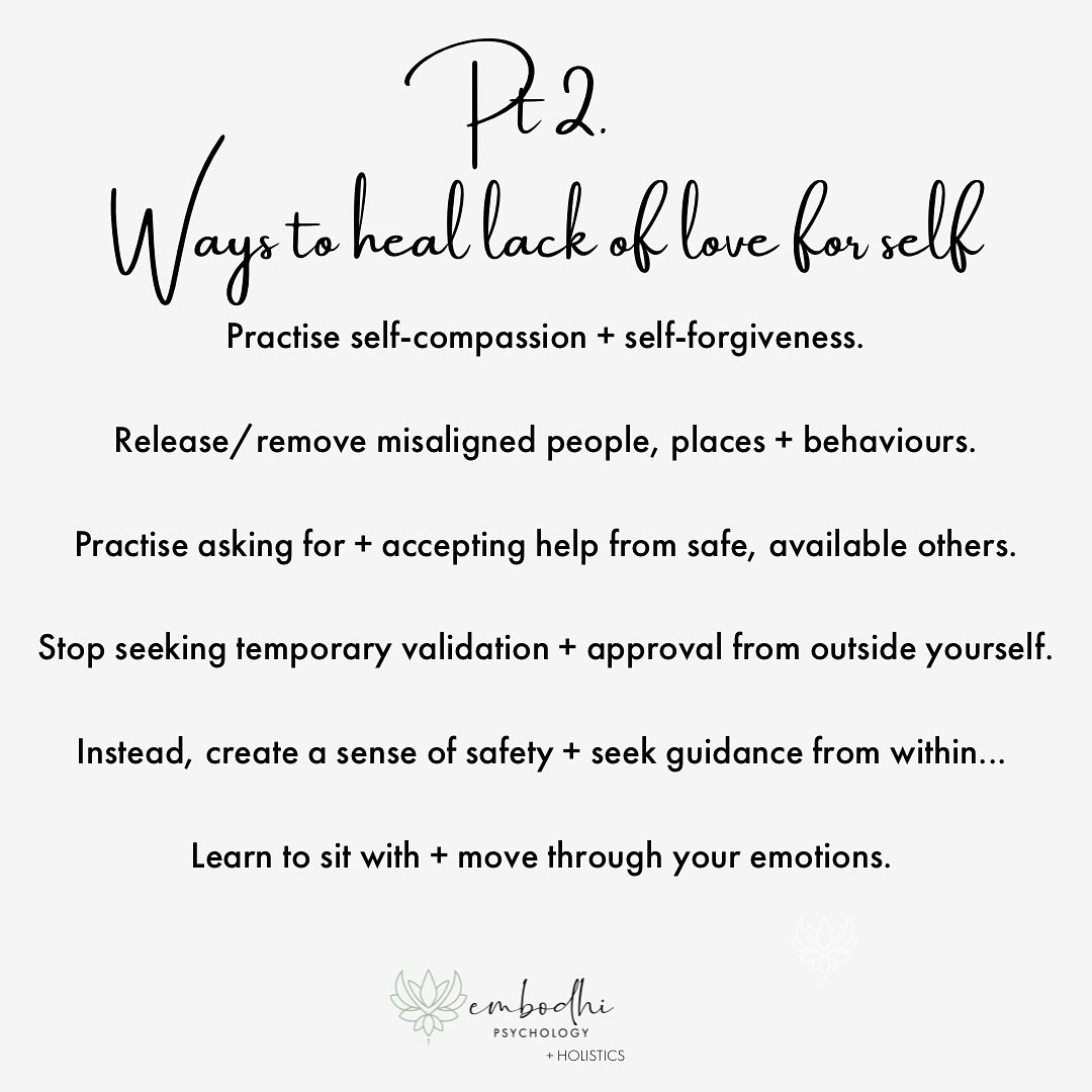 Here&rsquo;s some more things we can work with in session to address lack of love for self. All suggestions I&rsquo;ve made I&rsquo;ve explored in my own healing journey. 
❤️&zwj;🩹
#embodhipsychologyandholistics #embodhiholistics #selfconnection #se
