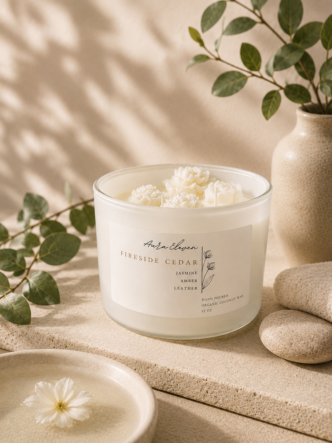 Fireside Cedar floral candle