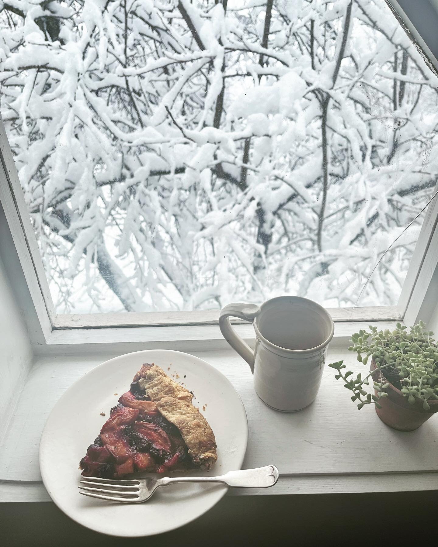 when pi day falls on a snow day, the holiday feels extra sweet 🤍
i almost never bake at home anymore, but this thick blanket of snow over the catskills today gave me the perfect opportunity to cozy in, slow down, dig some summer fruit from the back 