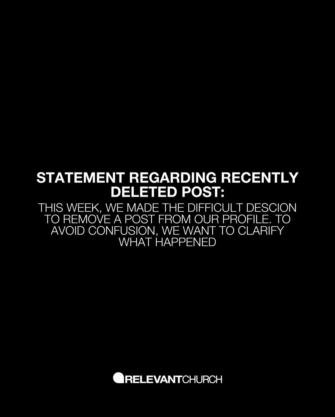 Statement regarding a recently deleted post.

This week, we made the decision to remove a post from our profile, and we want to clarify why.