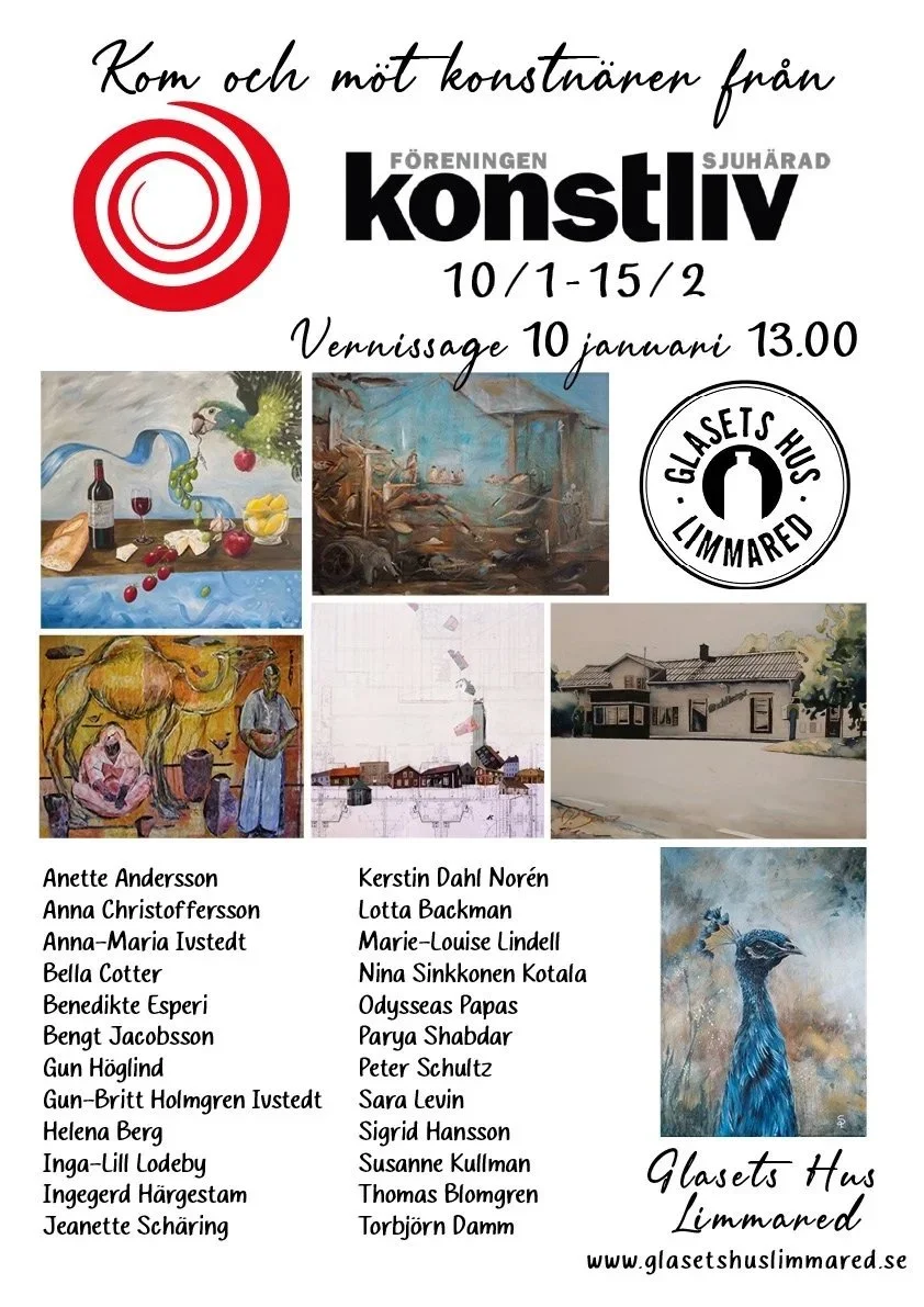 Deltar i samlings utställning på Glasets Hus med konstnärer i Konstliv Sjuhärad-