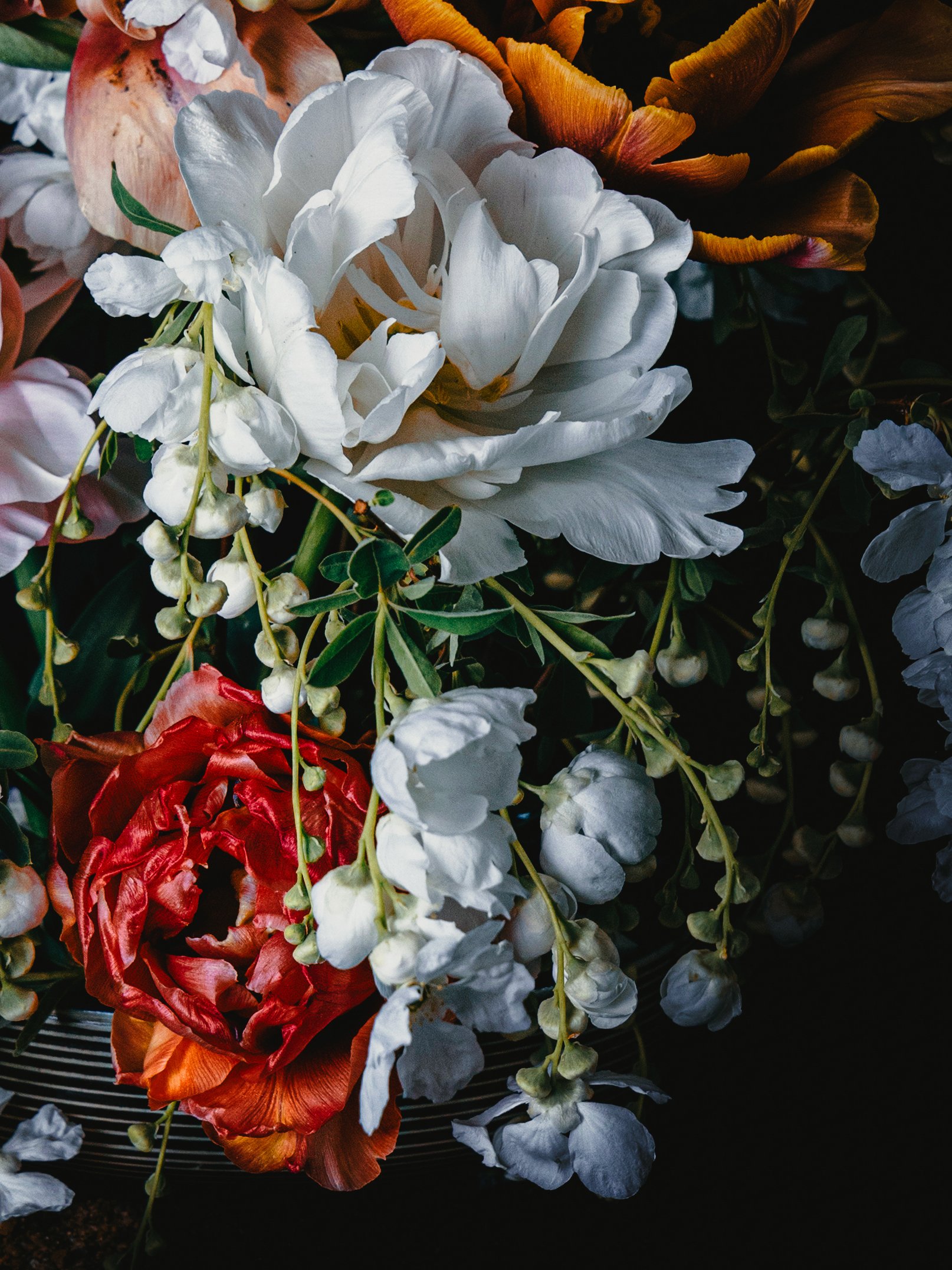 Blomstertavla med tulpaner och pärlbuske för hemmet