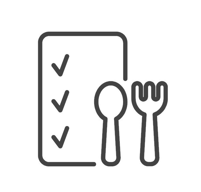 Checklist on a smartphone screen with a spoon and fork placed beside it.