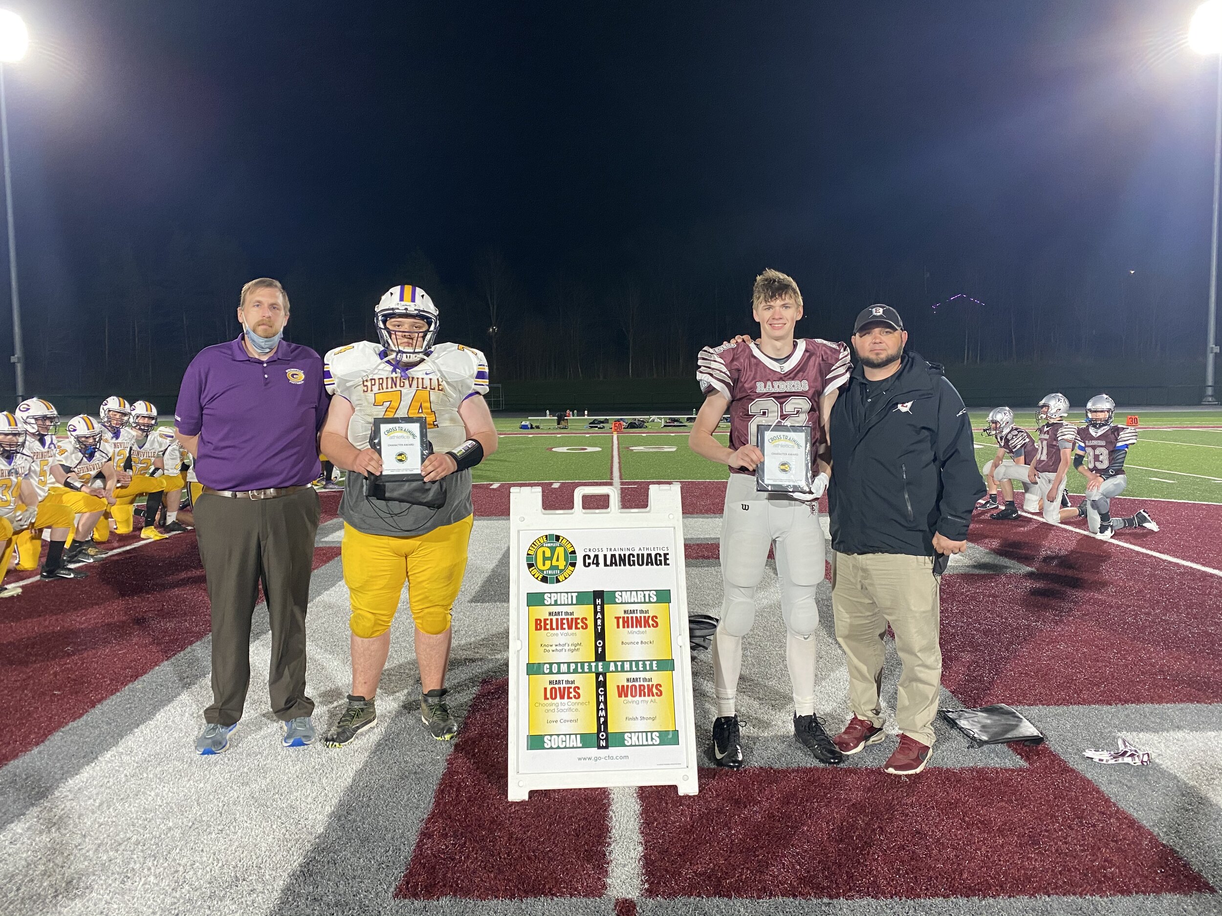 Photo Left (#74 Anthony Schultz |12|OL, DL - Springville), Photo Right (#22 Hunter Stetz |12| - Eden)