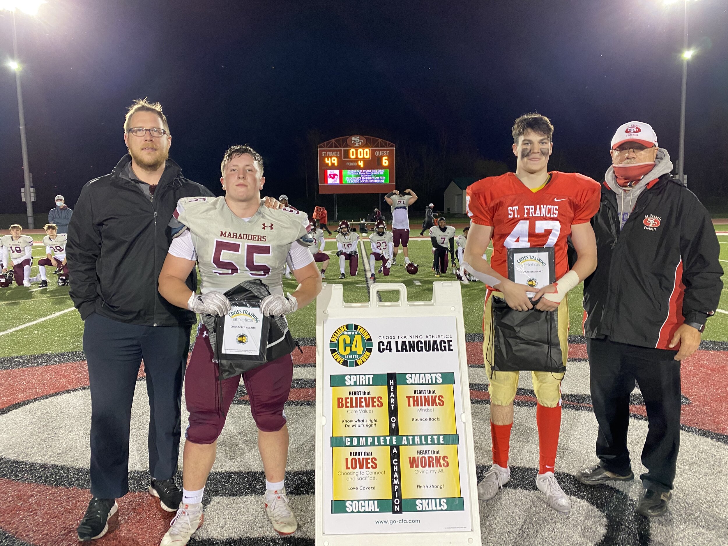 Photo Left (#55 Nick Valentino |12|OL/LB - St. Joes), Photo Right (#47 Conor Black|Sr|MLB/TE - St. Francis)