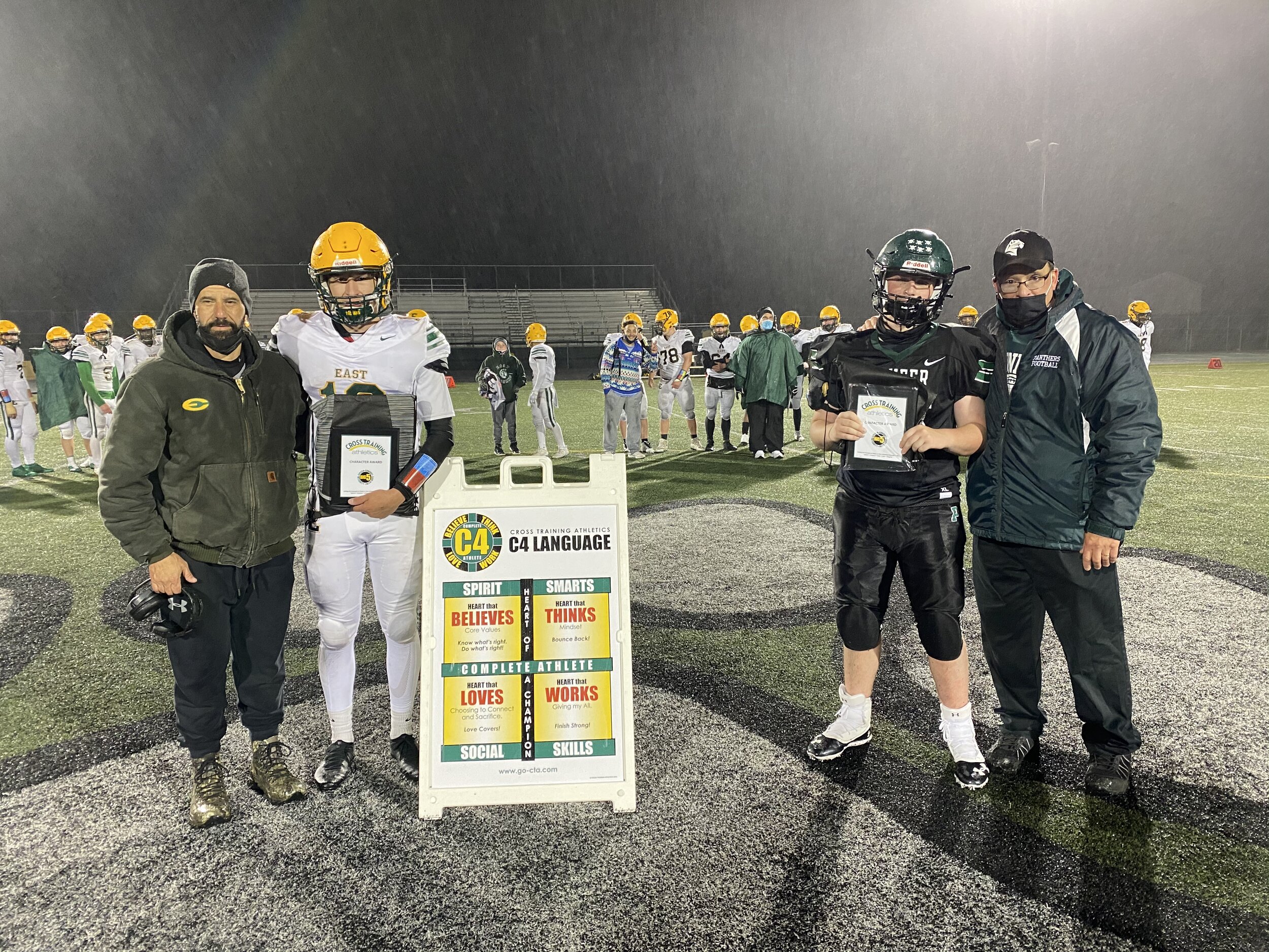 Photo Left (#13 Brady Frys |12|QB/DB - West Seneca East), Photo Right (#55 Talon Lake |12|OL/DE - Pioneer)
