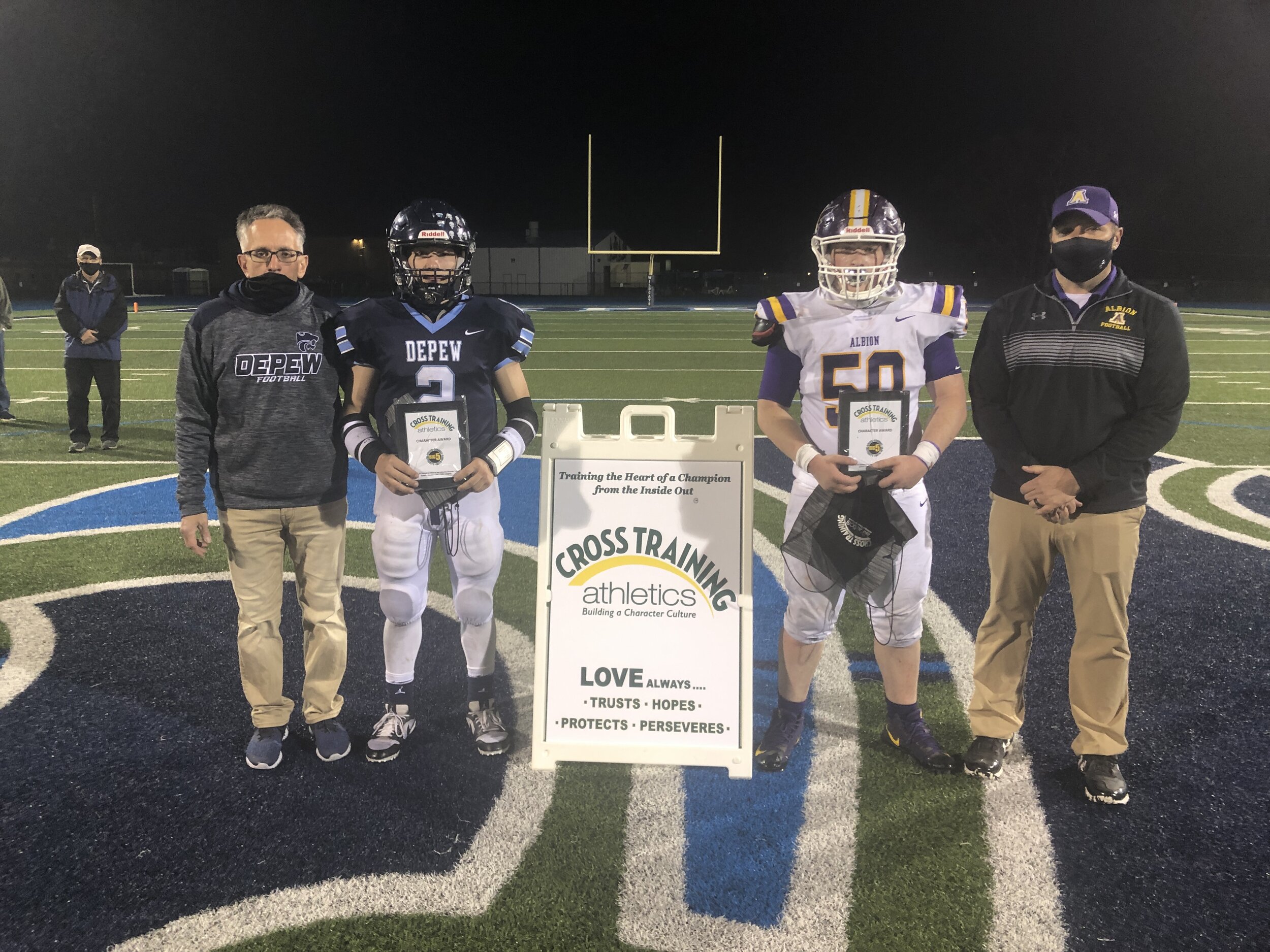 Photo Left (#2 Christian Pagano |12|RB/LB - Depew), Photo Right (#50 Will Freeman |12|G/DT - Albion)