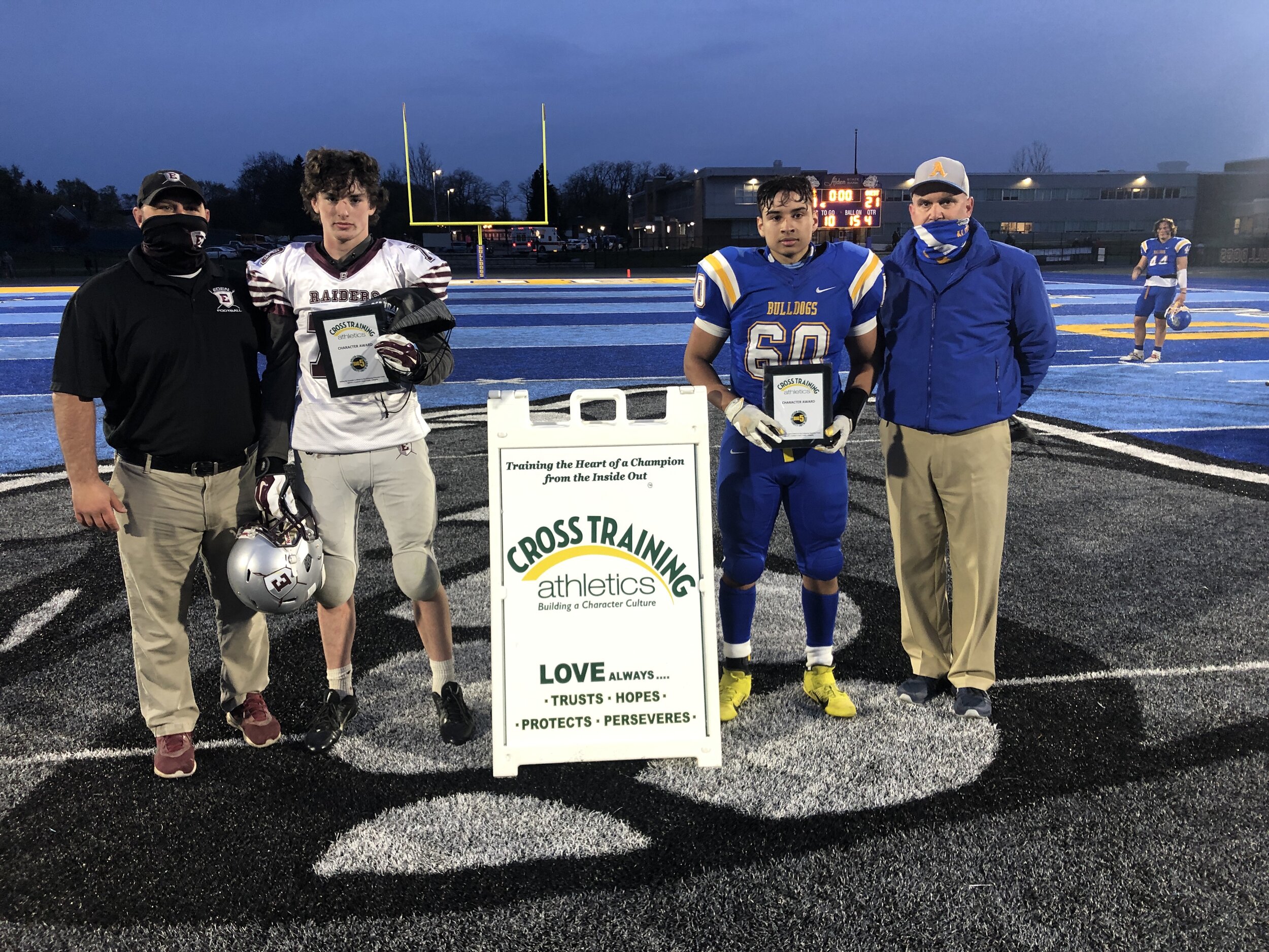 Photo Left (#73 Alex Millspaugh |12| - Eden), Photo Right (#60 George Baran |12|RB/LB - Alden)