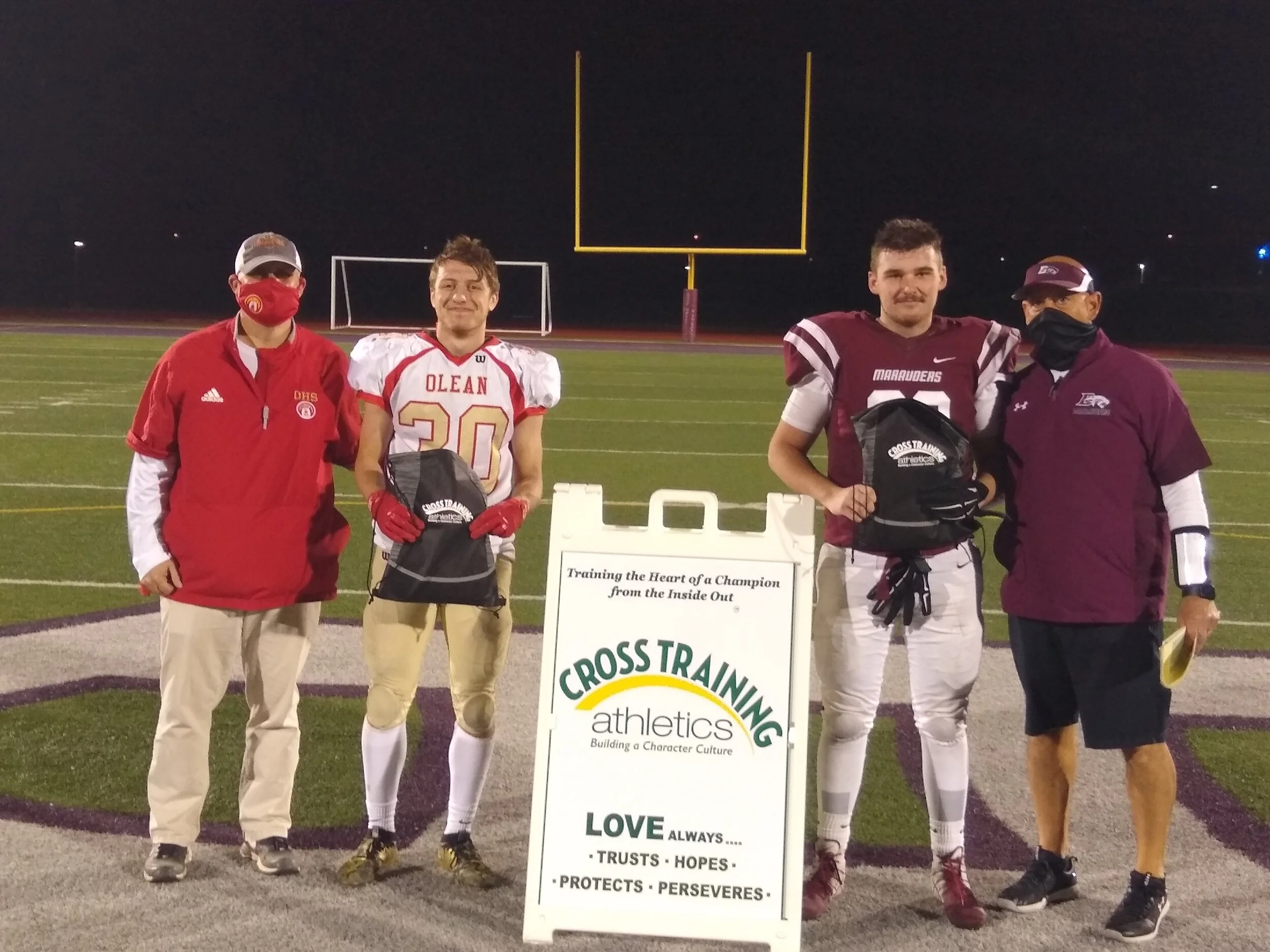 Photo Left (#30 Nick Pantuso |12|DB/RB - Olean), Photo Right (#62 ASHTON FREITAS |12|C/DE/LB - Dunkirk)