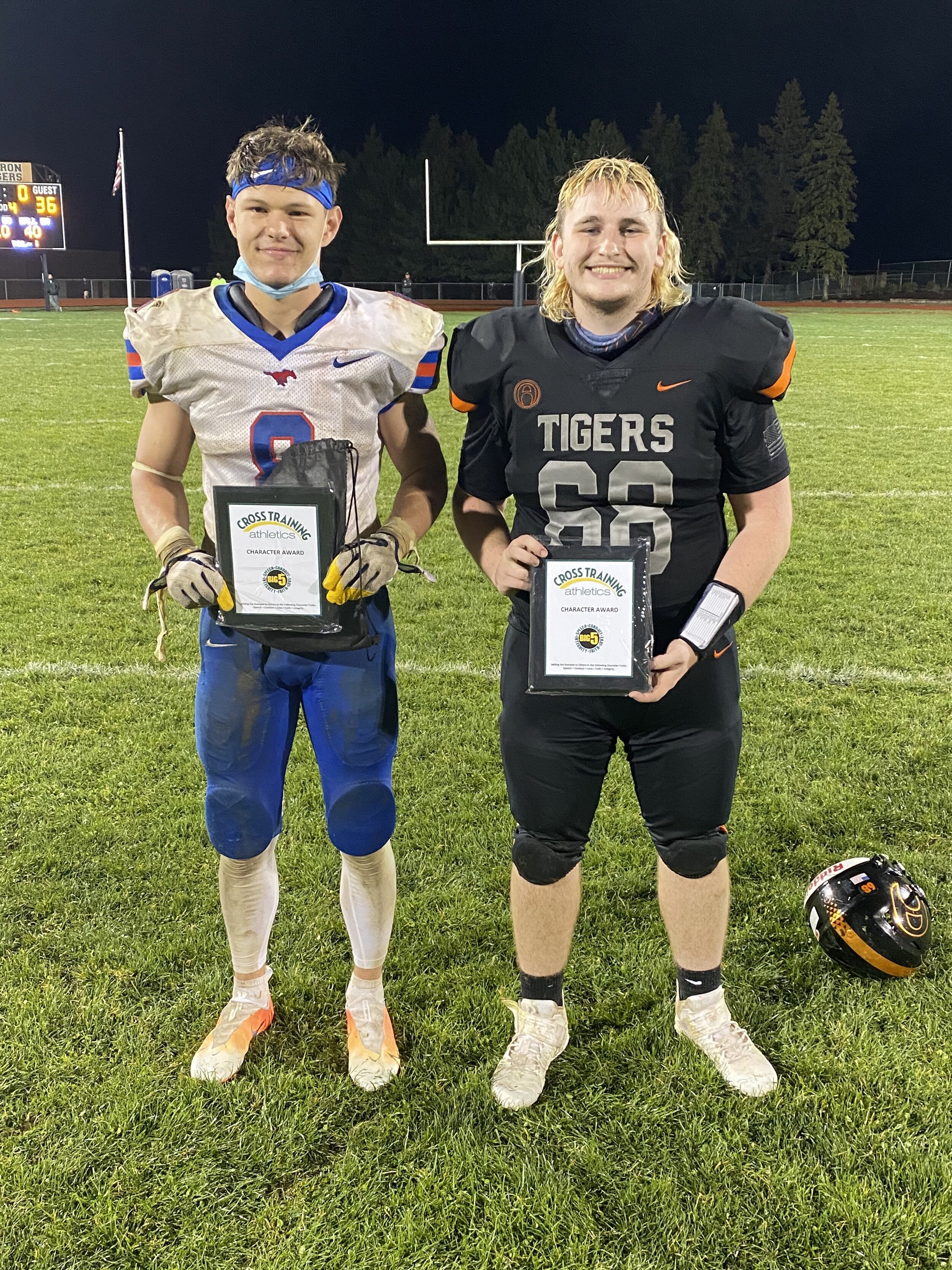 Photo Left (#8 Brian Fry |12|RB WR LB - Medina), Photo Right (#68 Mitchell Dugan |12|OL/DT - Akron)