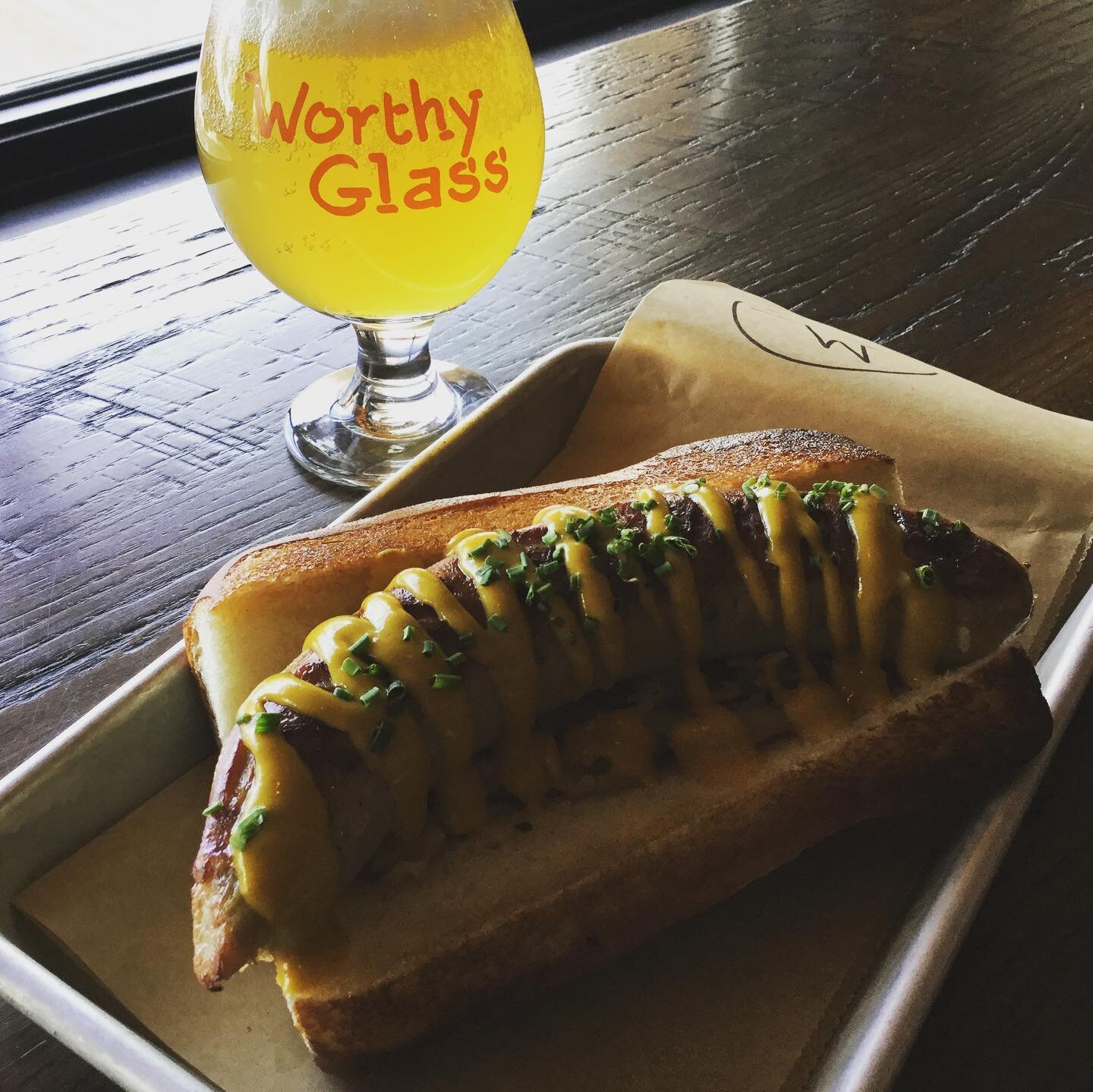 Saturday at The Worthy Kitchen!!! The beer is flowing and the food is delicious! Try our House Chicken &amp; Scallion Sausage Sub in a La Panciata roll with sauerkraut drizzled with VT maple mustard served with our Worthy Fries, pairs nicely with Riv