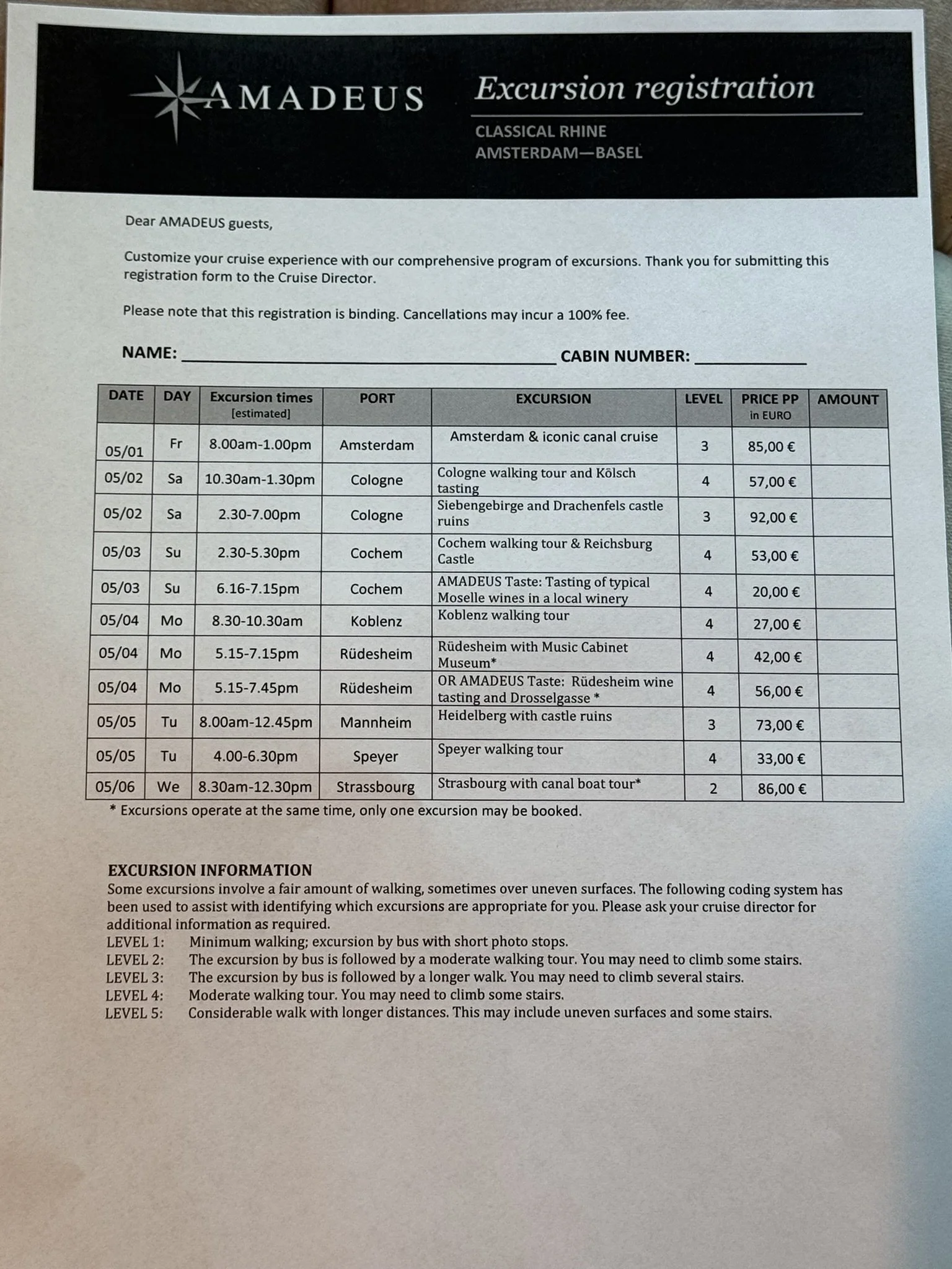 Amadeus Cara - Shore Excursion Pricing 2026