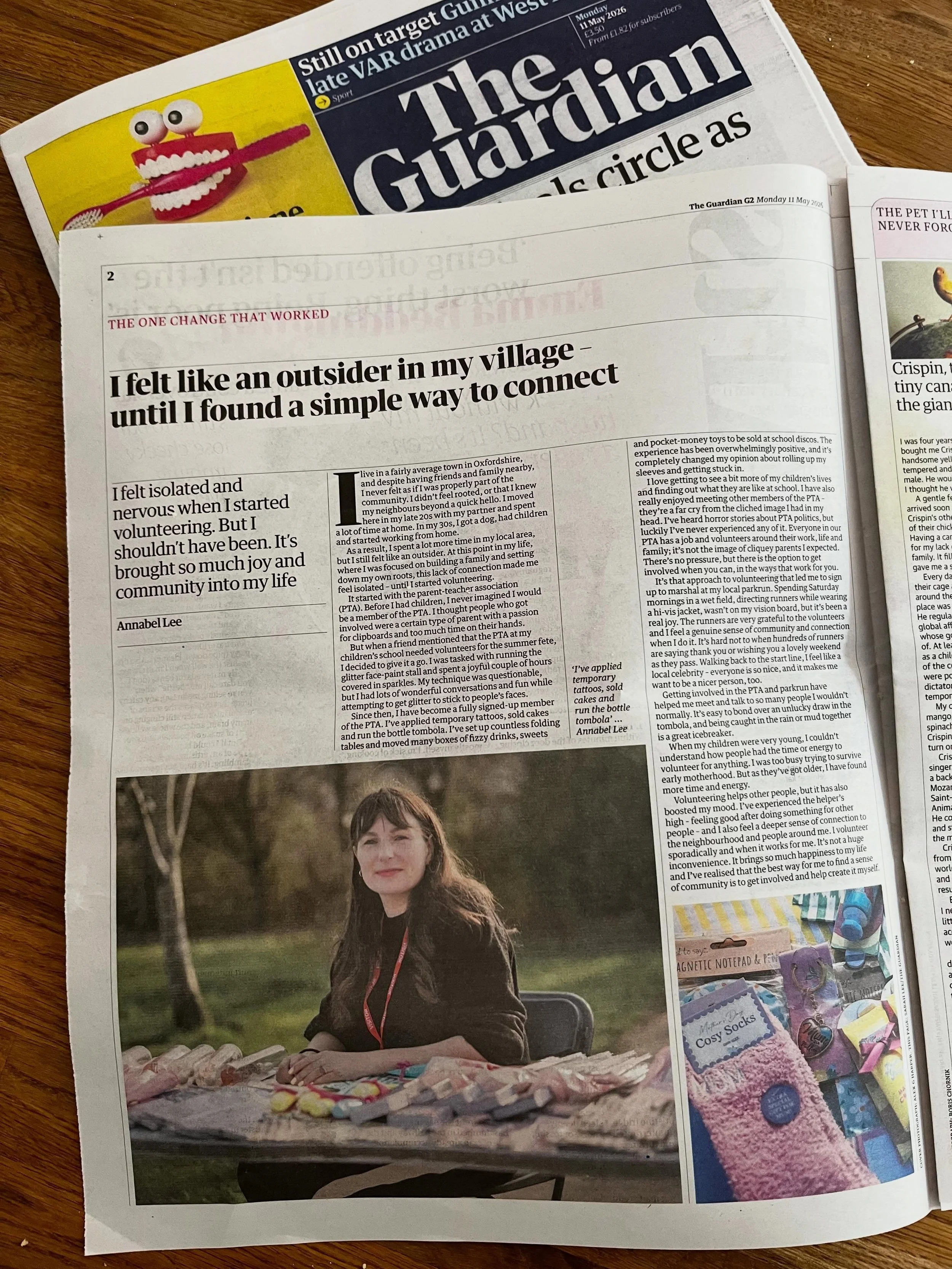 I wrote a piece for The Guardian this week on community and why volunteering is such a good way to find and build it.

I&rsquo;m a big fan of low commitment volunteering like the pta and parkrun, and now thinking rolling up your sleeves and getting s