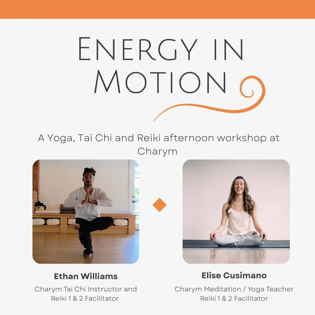 β¨ A Transformative Experience at Charym This Weekend β¨
π Energy In Motion: Yoga, Tai Chi & Reiki
Step into an afternoon of intentional stillness and flow. Guided by Elise Cusimano and Ethan Williams, this immersive class weaves together the gr