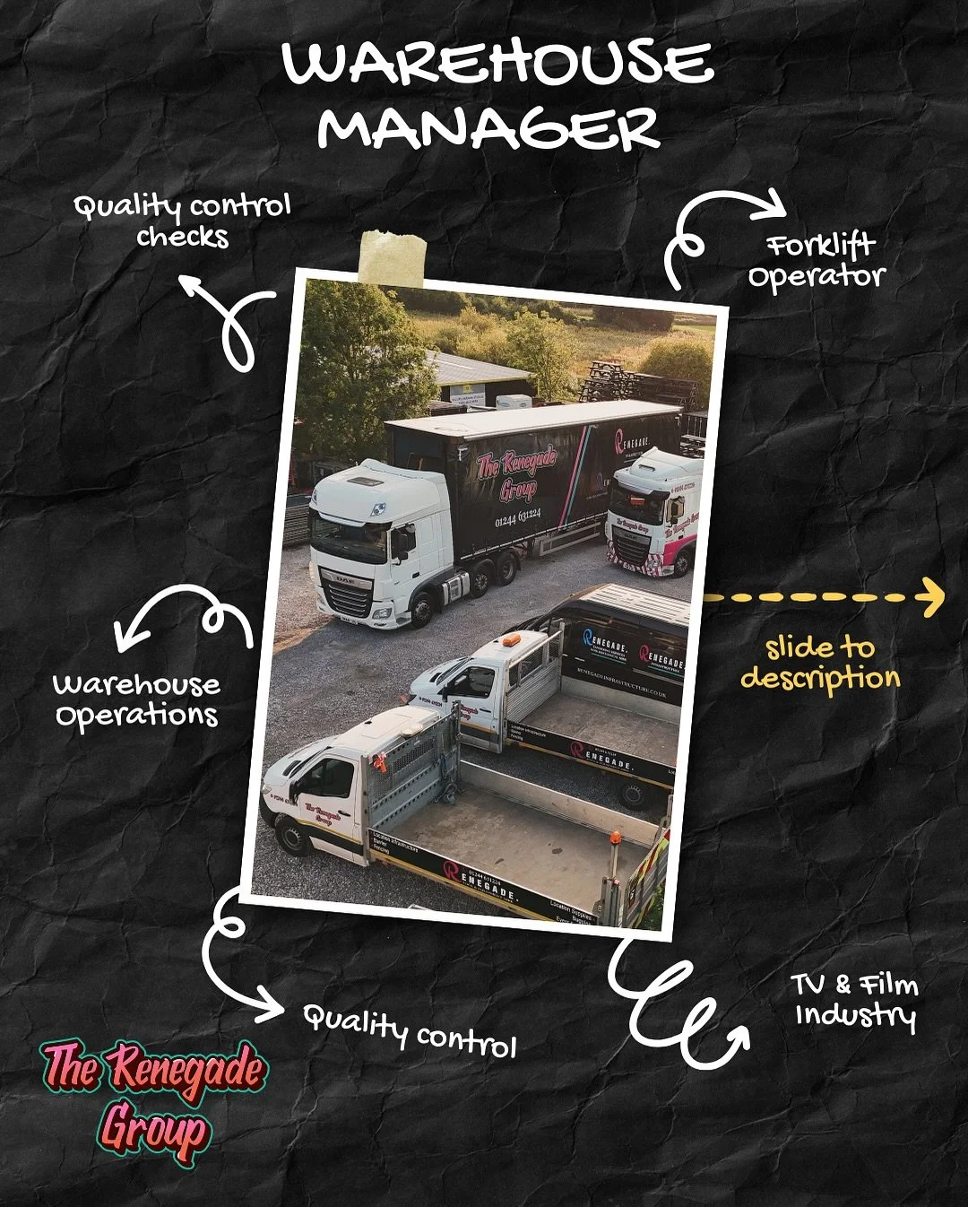 🚨Hiring - Now hiring 🚨
.
Role: Warehouse Manger 🧰
.
Location: Mostyn ,North Wales 📍
.
Renegade Infrastructure is a fast-growing, dynamic company delivering cutting-edge infrastructure solutions for the TV &amp; Film industry. We pride ourselves o