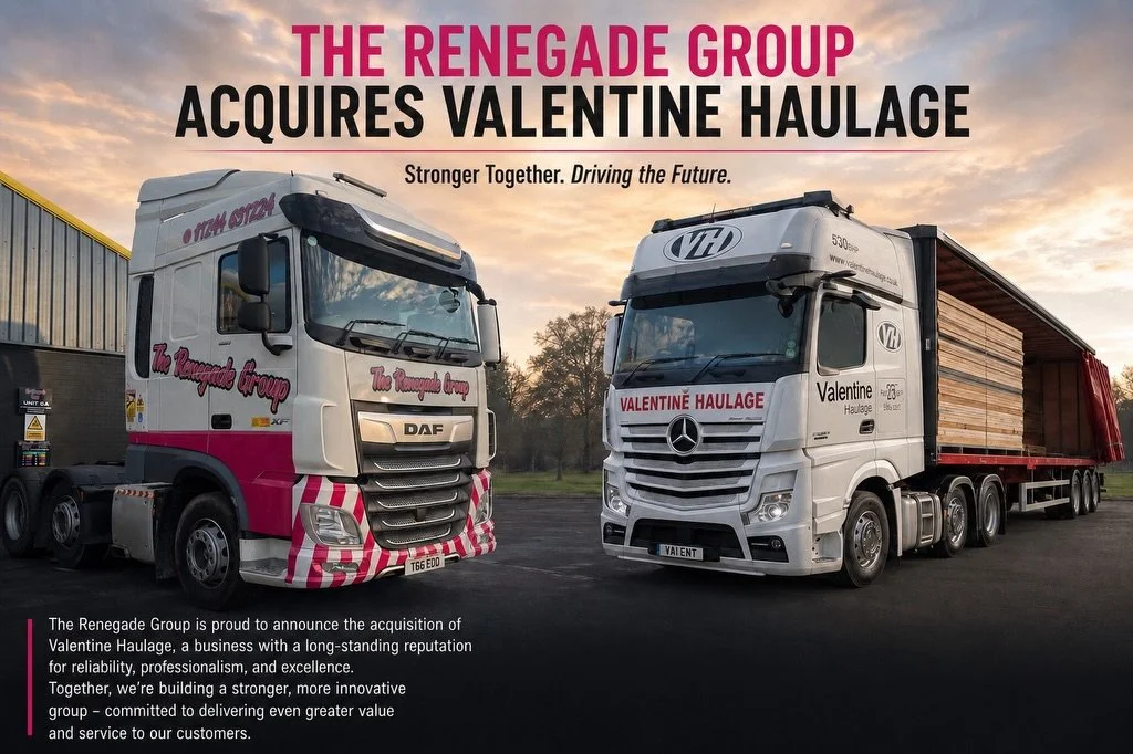 A major milestone for The Renegade Group.

We&rsquo;re proud to officially announce the acquisition of Valentine Haulage &mdash; a highly respected transport and logistics business with a long-standing reputation across the UK.

This acquisition mark