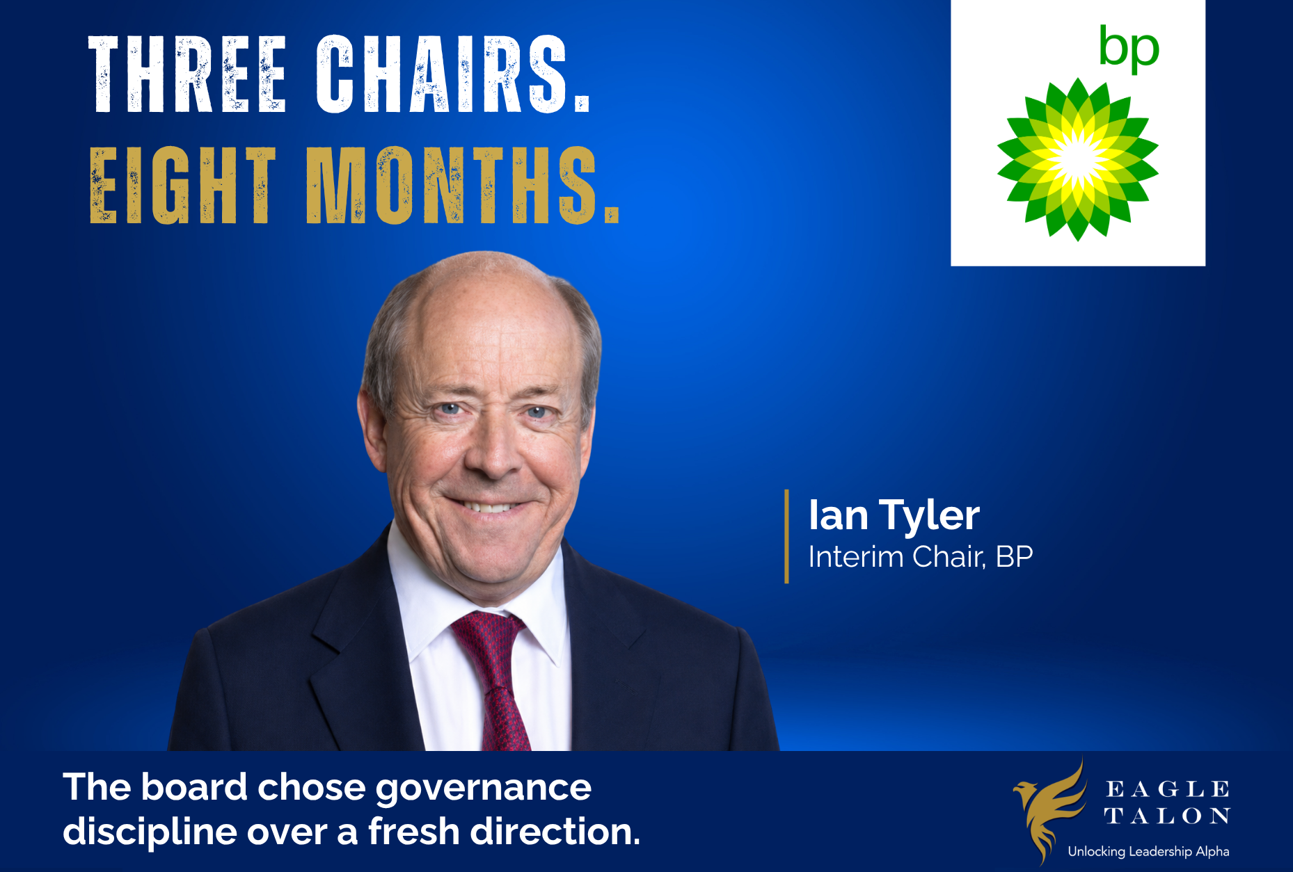 Three chairmen in eight months. BP's governance turbulence tells you more than its stock price