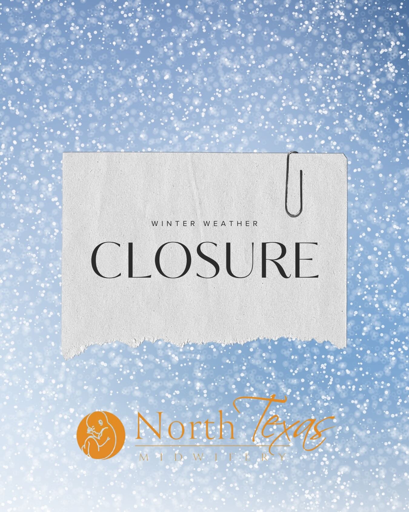 Due to current weather forecasts, we have made the decision to close our office on Monday, January 26th. 🌨️ If you were scheduled to come in this Monday, please check your texts for new appointment information.

❄️ As always, the 24-hour midwife lin