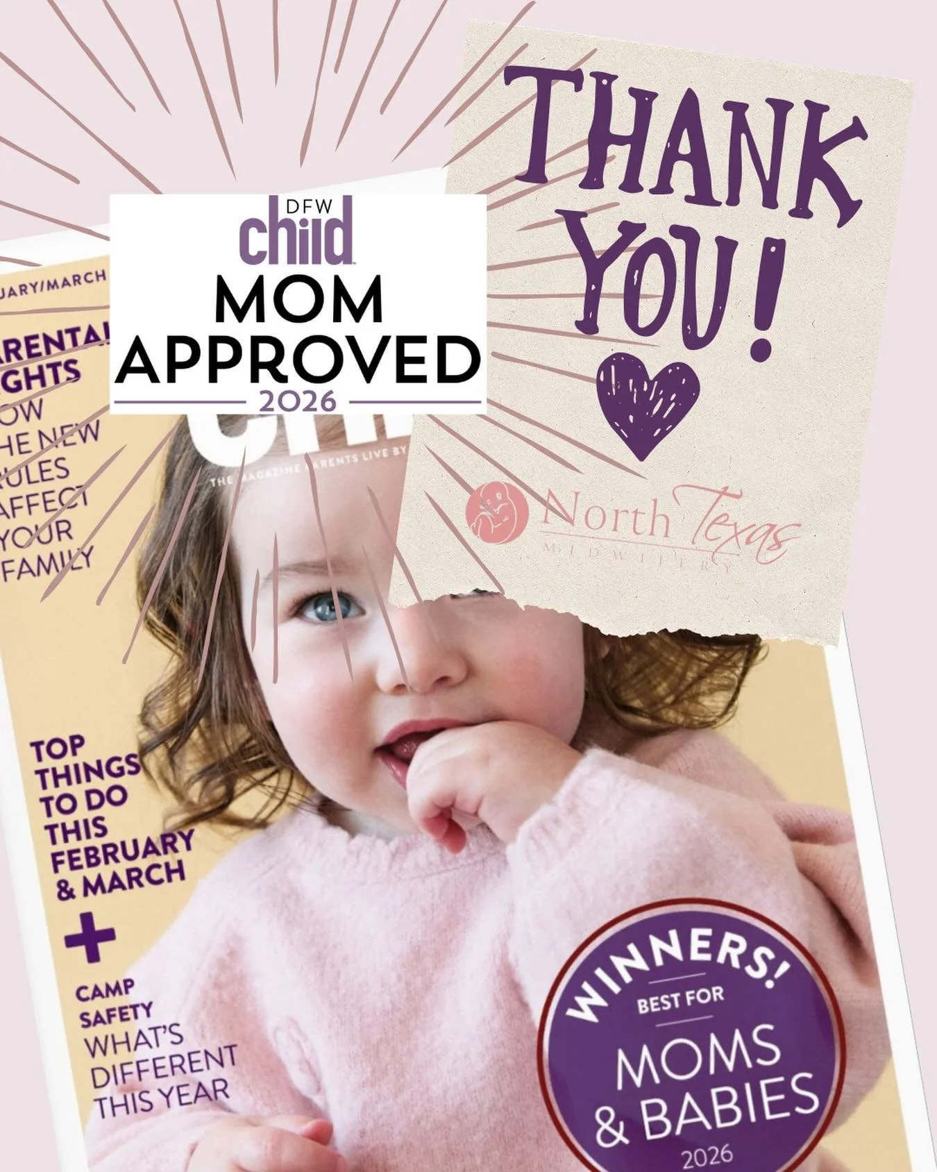 We are beyond grateful! 🥰

Thanks to you, our amazing moms and families, two of our midwives (Bethany &amp; Becky) were reader-nominated as Mom-Approved Women&rsquo;s Healthcare Providers and are featured in the February/March issue of DFW Child!

B