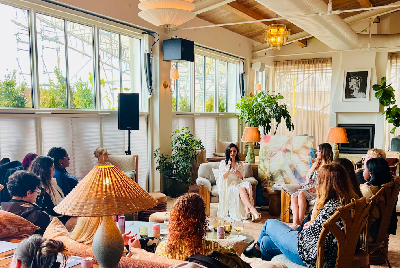 Danielle Delceppo of Auburn Intuitive leading group tarot at Soho House Portland