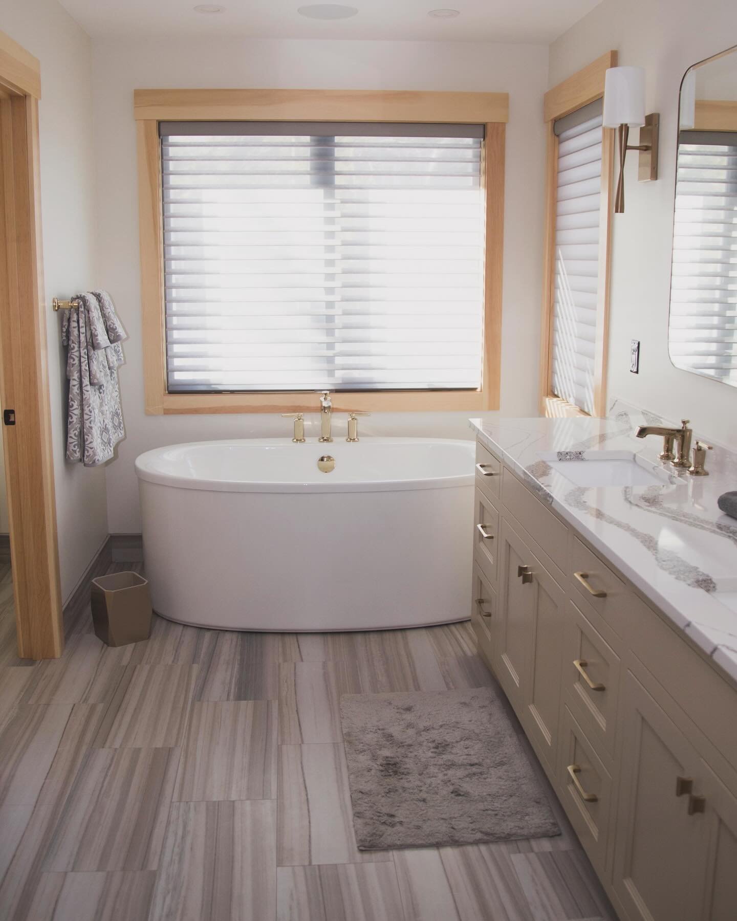&ldquo;Dreaming of a bathroom makeover? Check out this cozy setup with Silhouette Window Shadings letting in the perfect glow, a sleek Kohler tub to soak in, and a custom vanity by RA Page. And those Cambria Annica countertops? Total game-changer! Wh