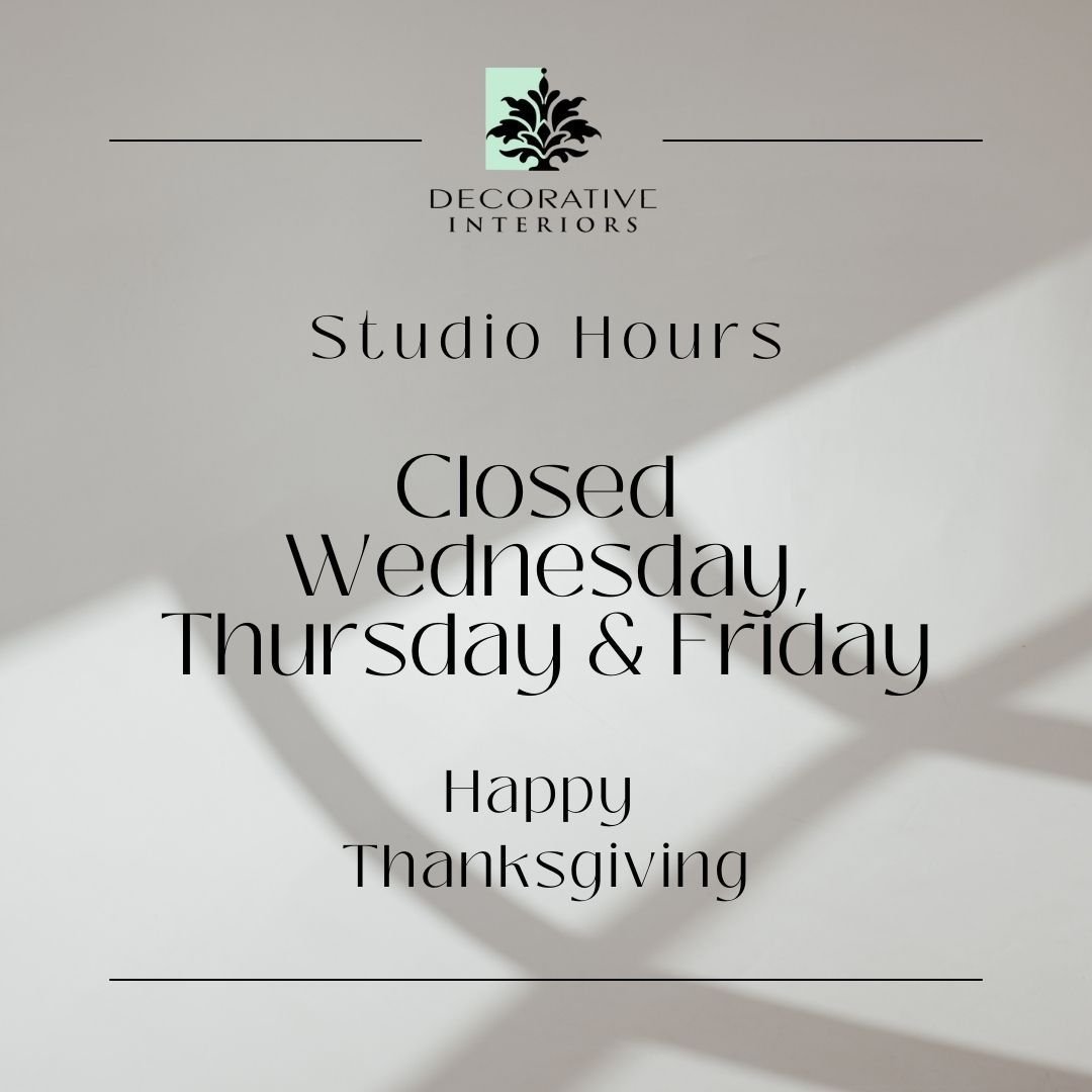Happy Thanksgiving from all of us at Decorative Interiors!

As we celebrate this season of gratitude, we want to wish you and your loved ones a joyful and festive holiday. We hope your table is beautifully designed and filled with all your favorite t