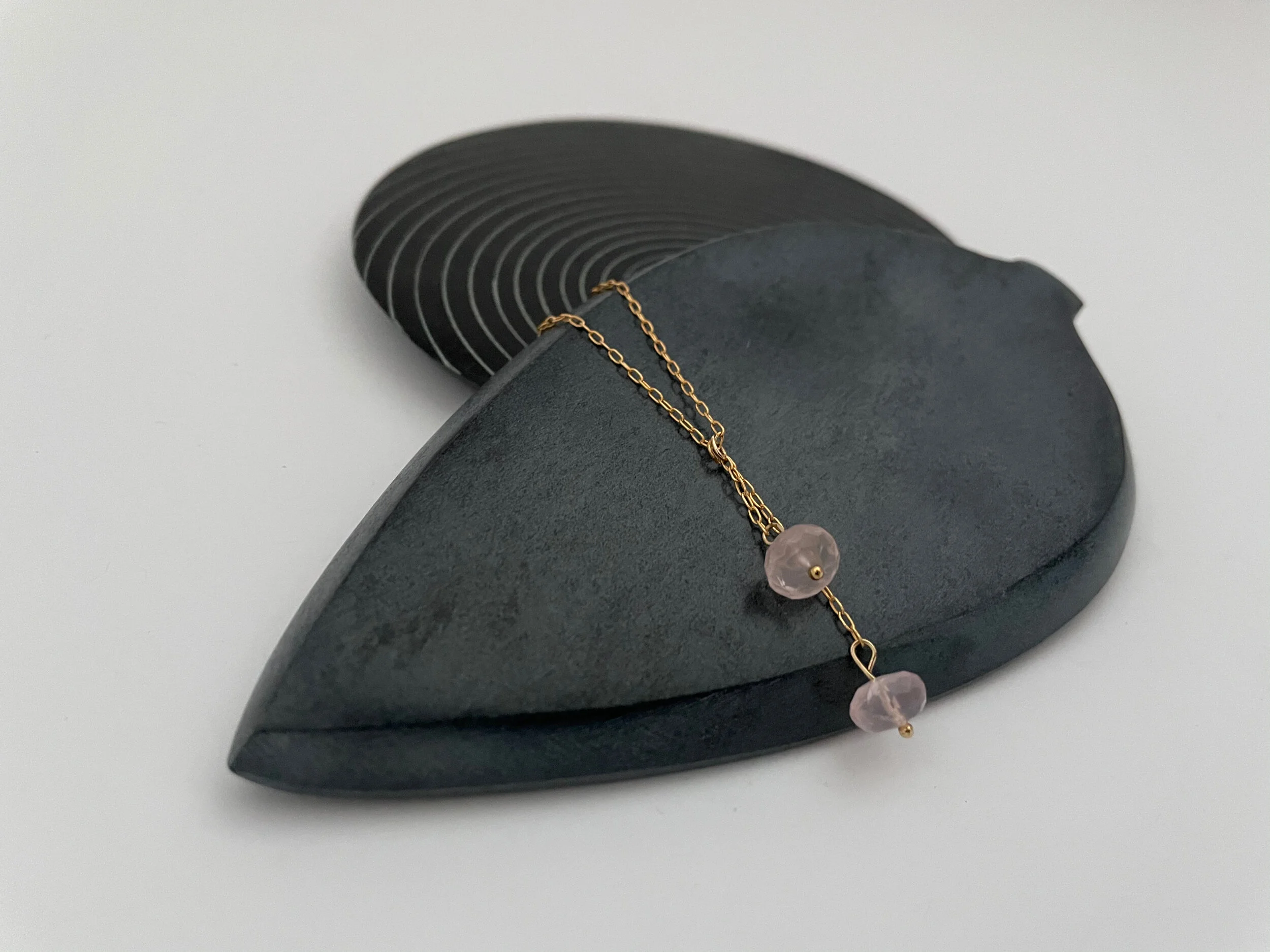 Two Pink Gems, Gold Chain