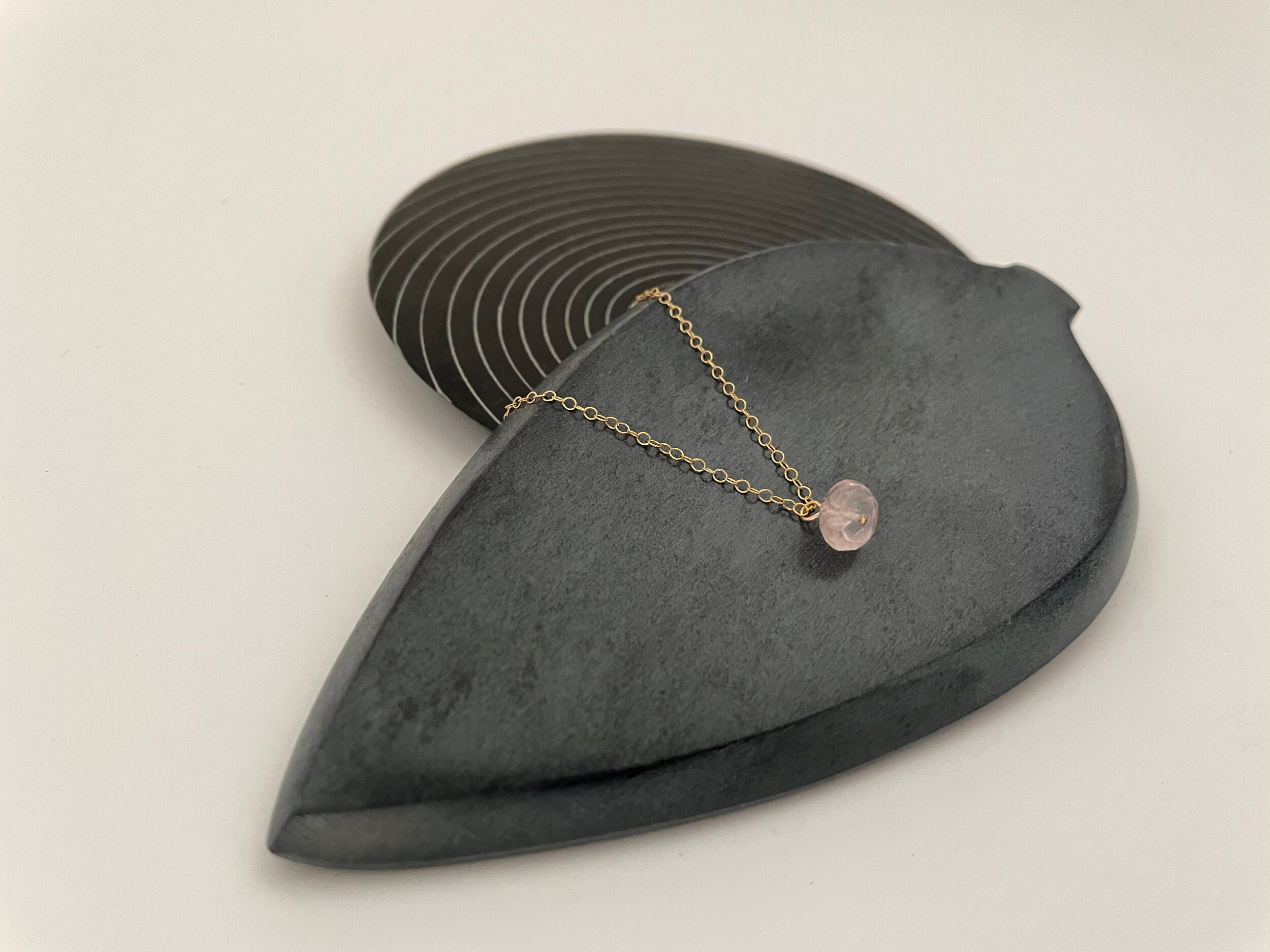 Rose Quartz Droplet, Gold Chain