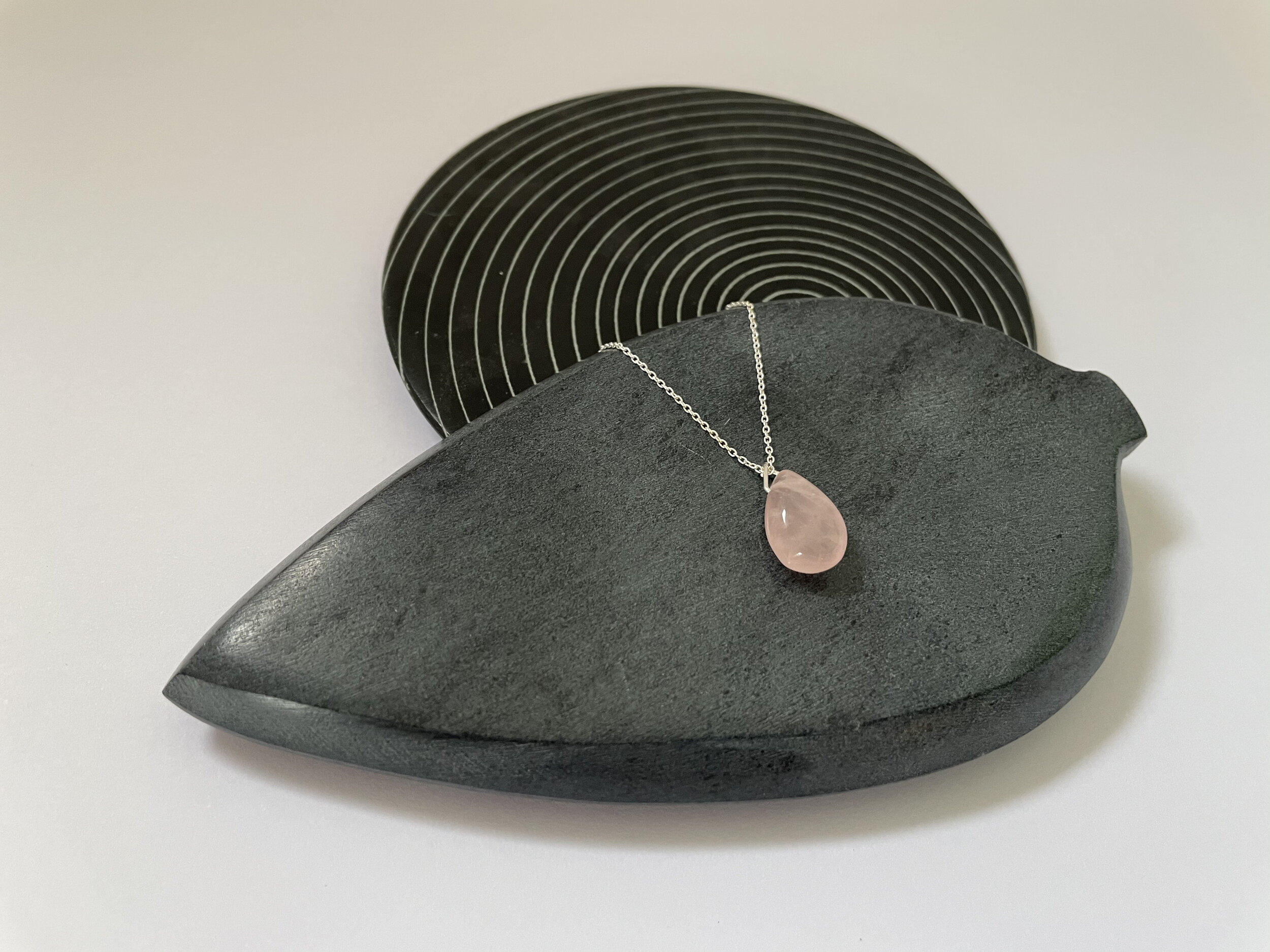 Rose Quartz Pear Droplet, Silver Chain