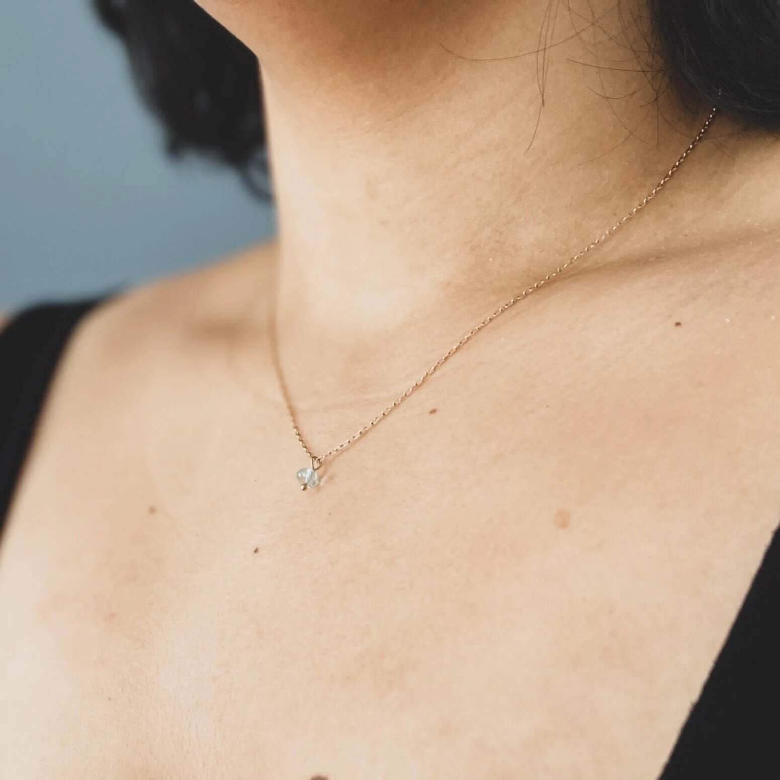 Blue Droplet Gold Necklace