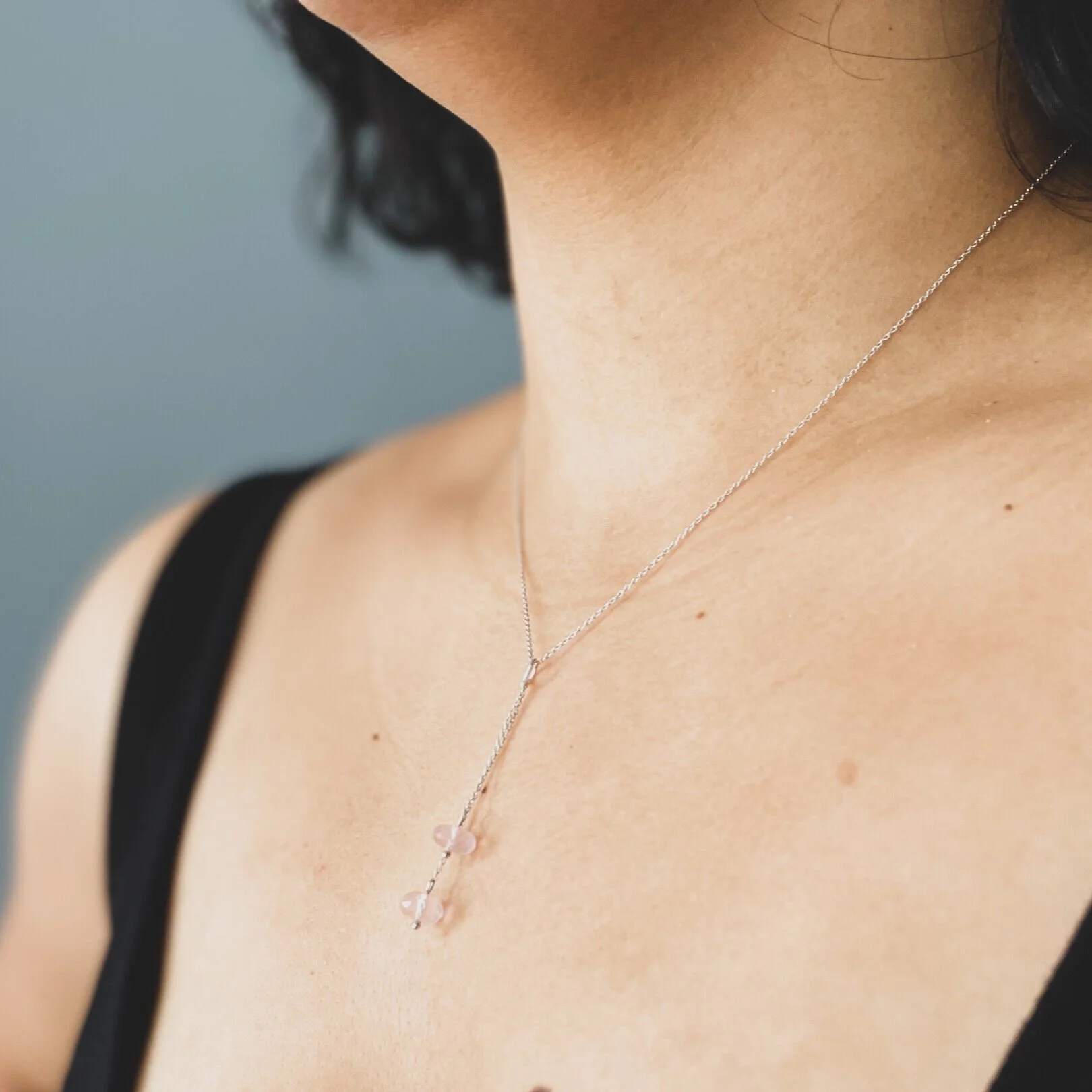 Two Pink Gems, Silver Chain