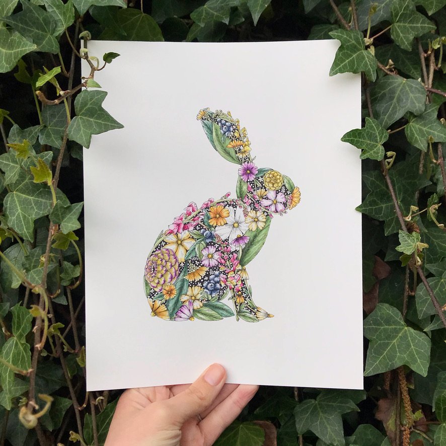 Floral Rabbit Illustration