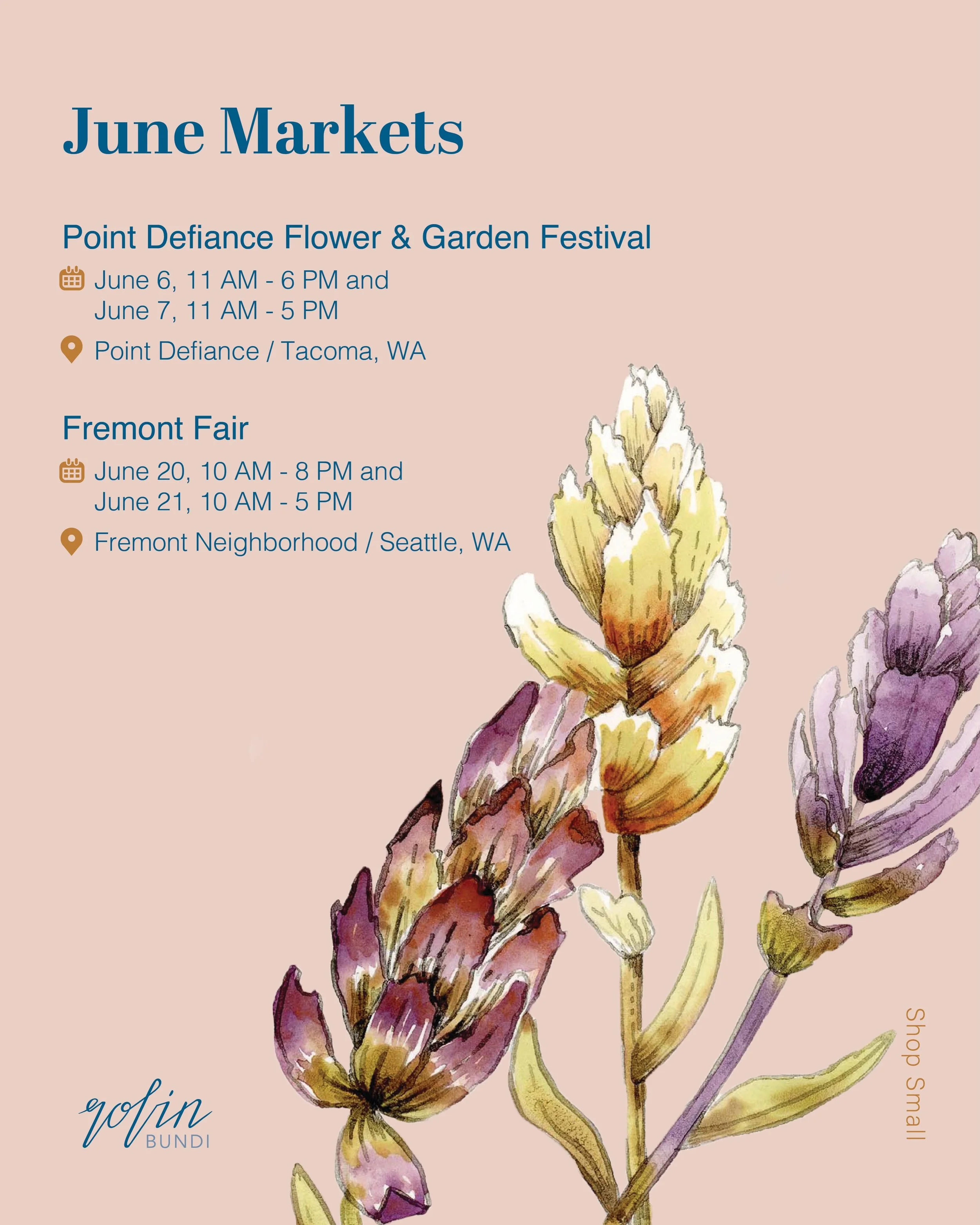I&rsquo;ll be at two markets this month! Come find me this weekend at Point Defiance Flower and Garden Festival and solstice weekend at the Fremont Fair.