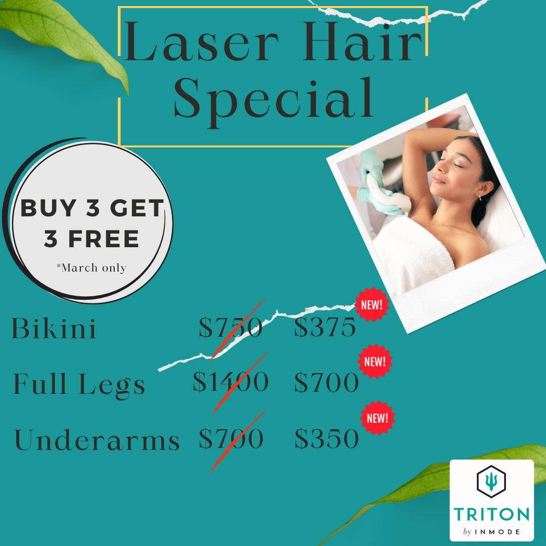 Don't miss out on our March special: Buy 3 Get 3 Laser Hair! Say goodbye to unwanted hair until March 31st! Book now and embrace smooth skin before it's gone! 💫 #SmoothSkin #laserhairremoval #marchspecials  #LimitedTimeOffer