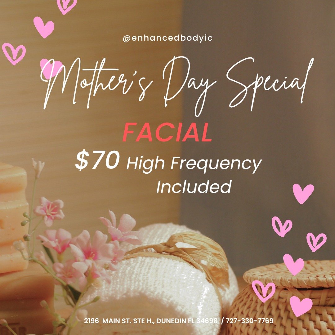 🌸MOTHER&rsquo;S DAY SPECIAL🌸
Come treat yourself or gift a facial to a mother!
$70 Custom Facials w/ High Frequency for the WHOLE month of May for all the special mothers out there! 🌸💛

Call to schedule (727) 330-7769! 💛