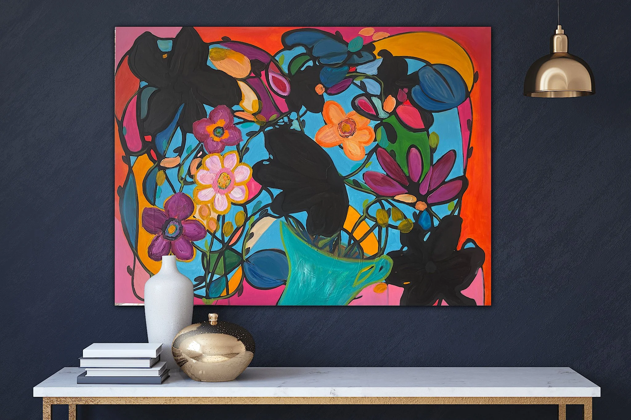 Floral Fiesta
Oil on gallery canvas 3x4 Ft.  $ 2,250