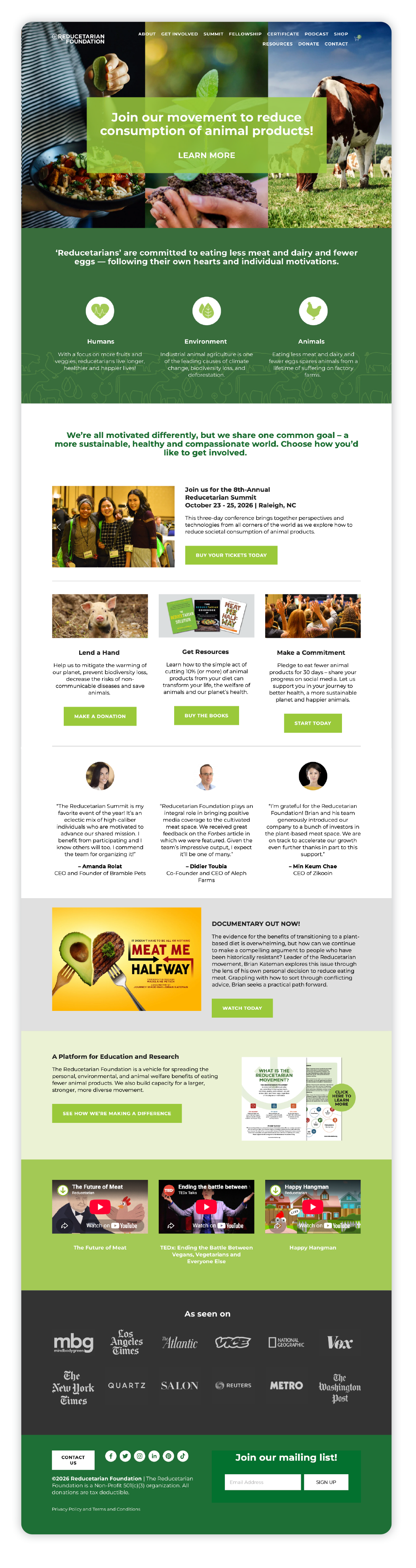 Reducetarian Foundation - Website home