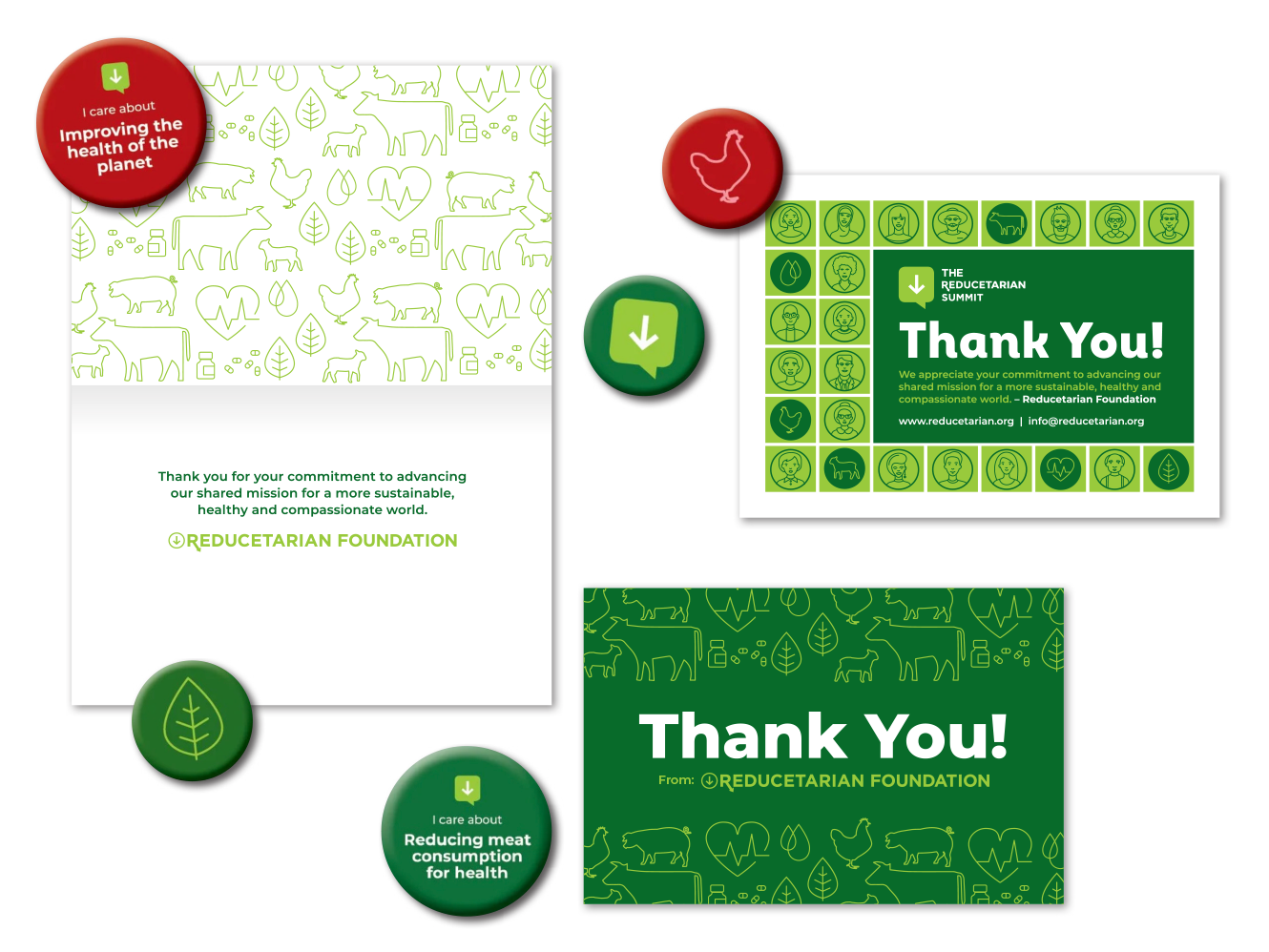 Reducetarian Foundation - Thank you cards & buttons