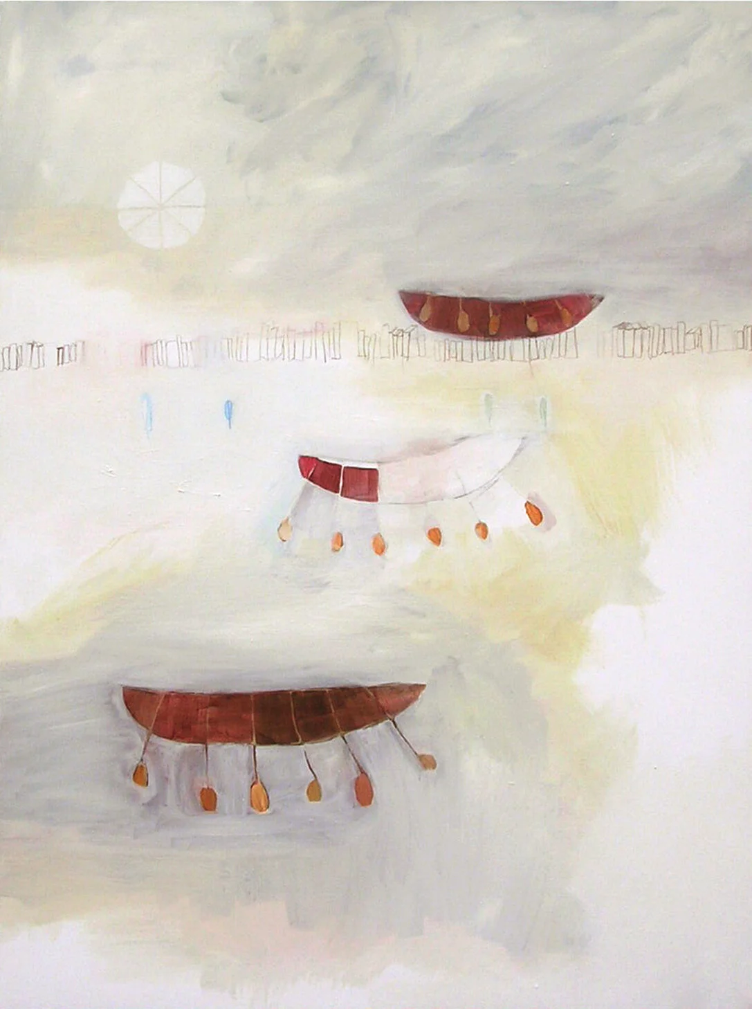 Boats, oil and colored pencil on canvas, 48" x 36," Sold.